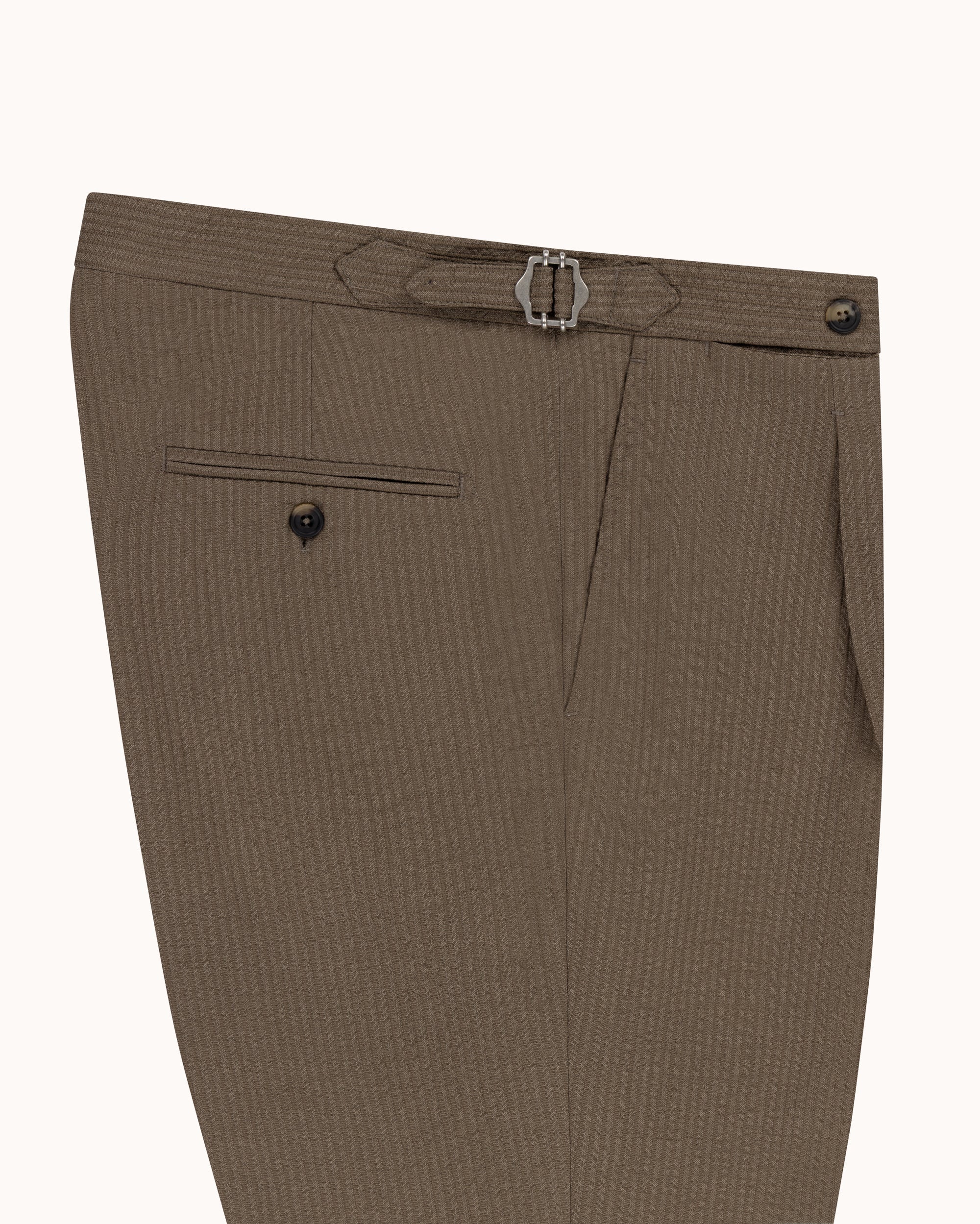 Relaxed Pleated Trouser - Mushroom Seersucker Wool