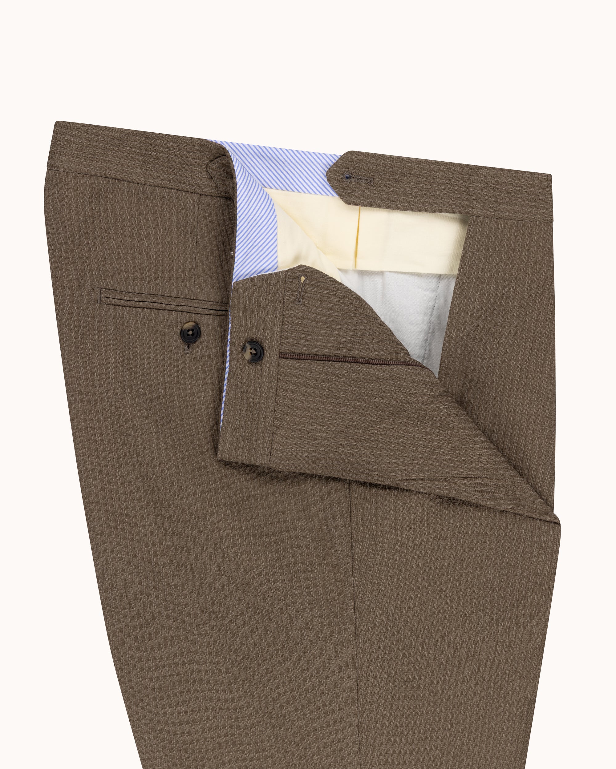 Relaxed Pleated Trouser - Mushroom Seersucker Wool