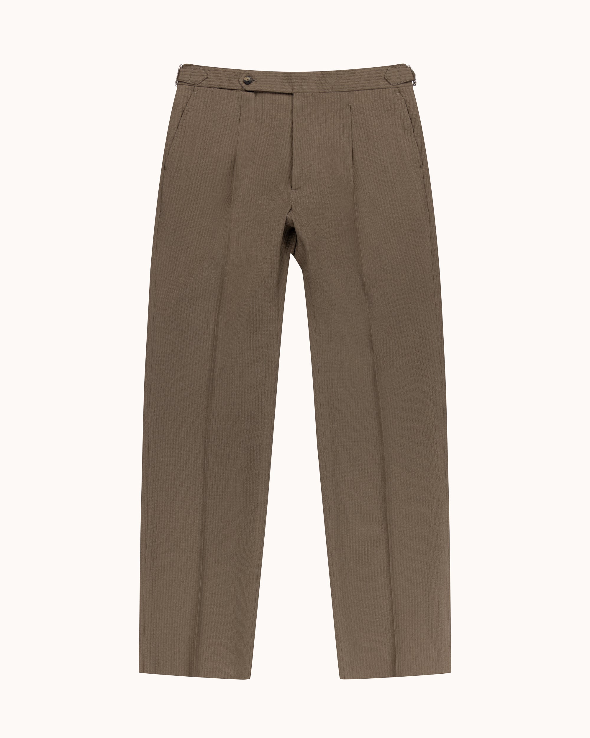 Relaxed Pleated Trouser - Mushroom Seersucker Wool