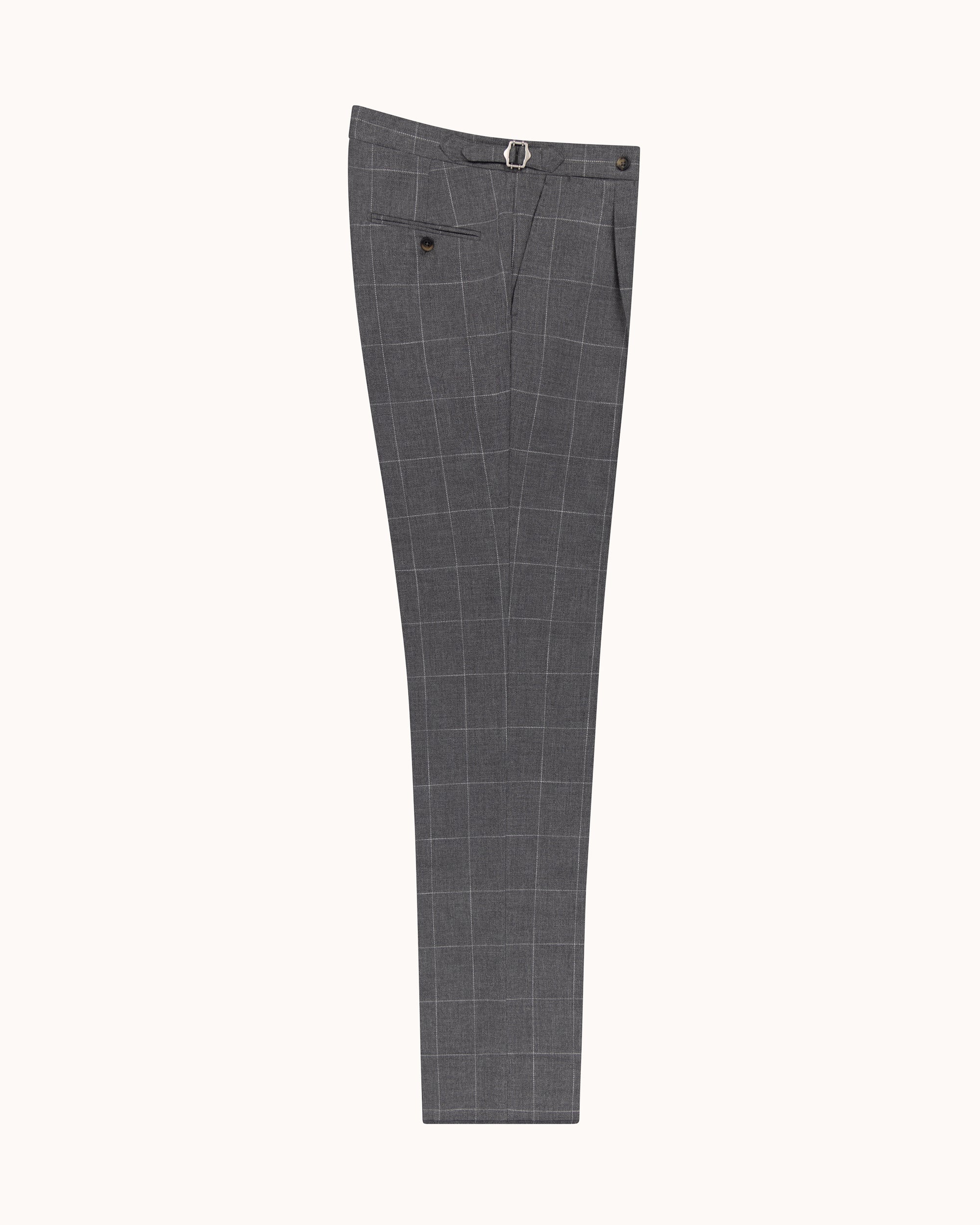 Relaxed Pleated Trouser - Grey Windowpane Cotton Wool