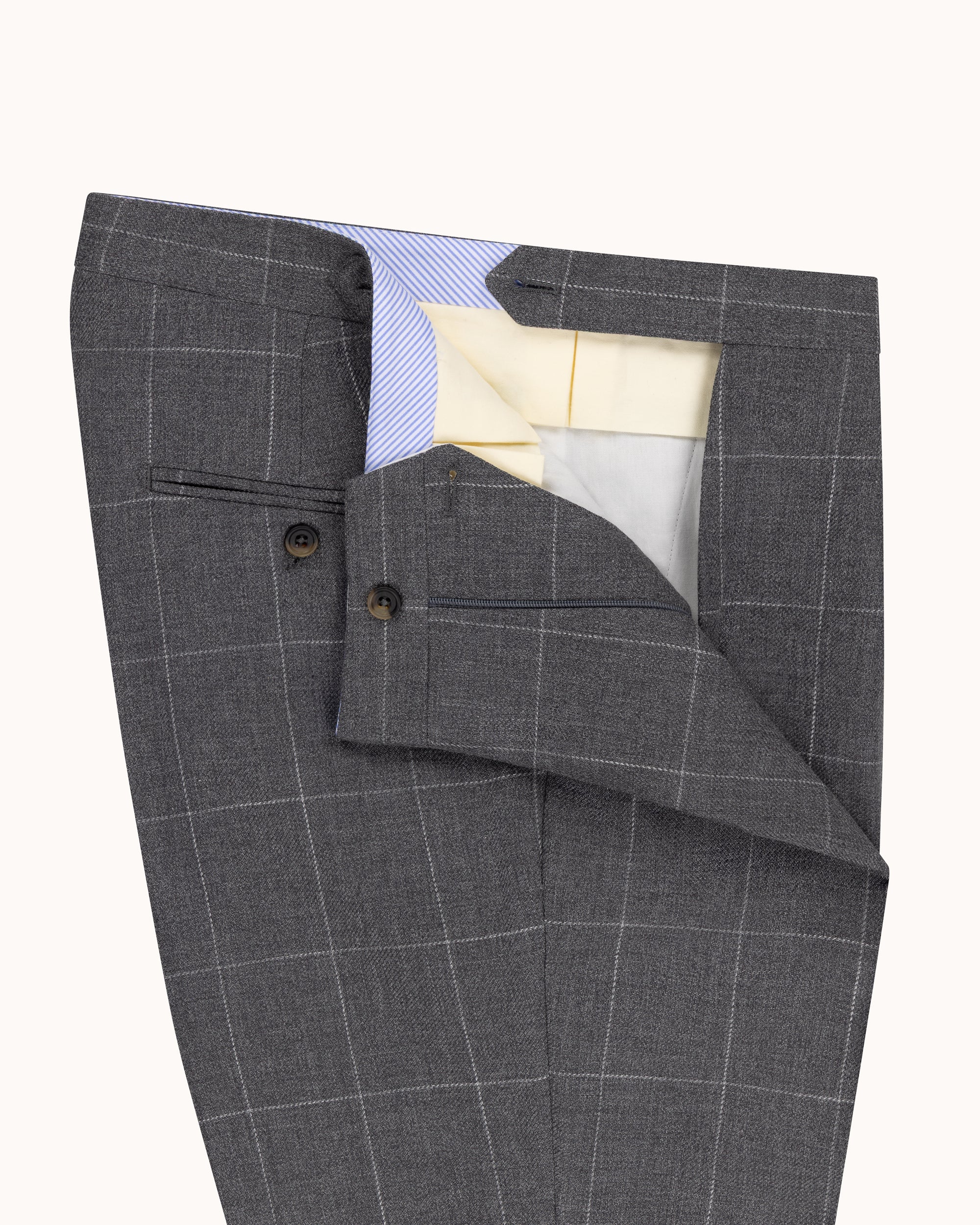 Relaxed Pleated Trouser - Grey Windowpane Cotton Wool