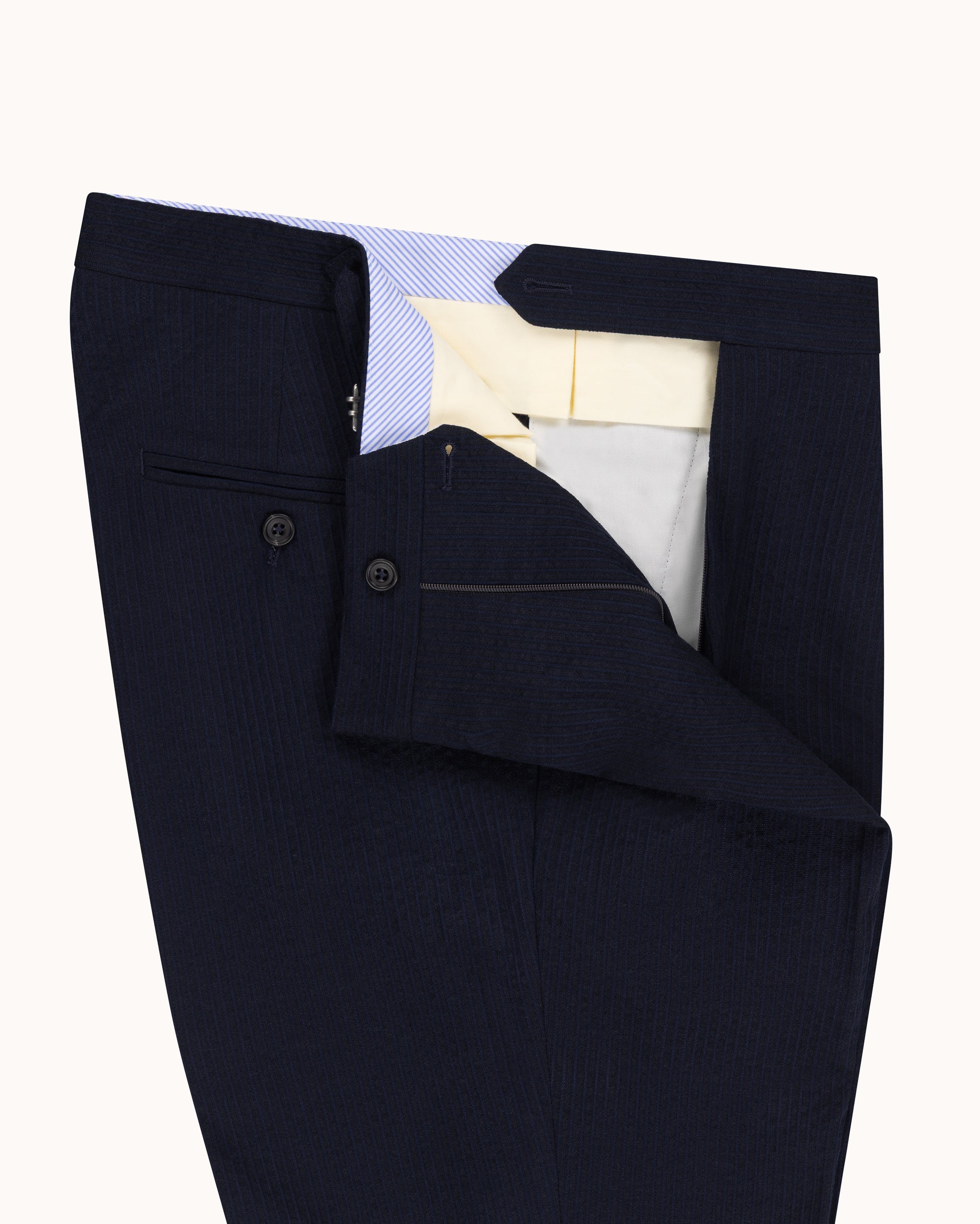 Relaxed Pleated Trouser - Navy Seersucker Wool