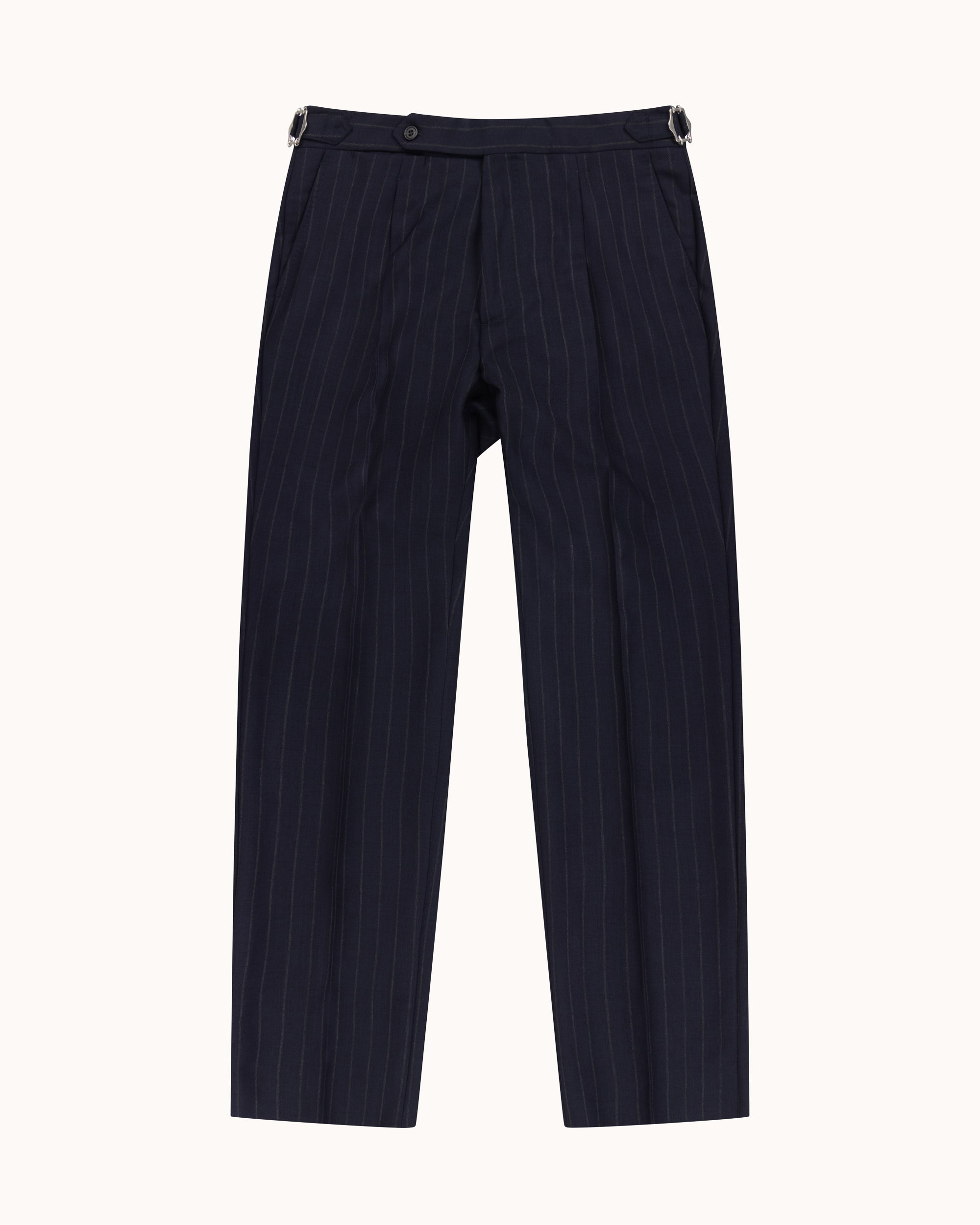 Classic Pleated Trouser - Navy Chalk Stripe Tropical Wool