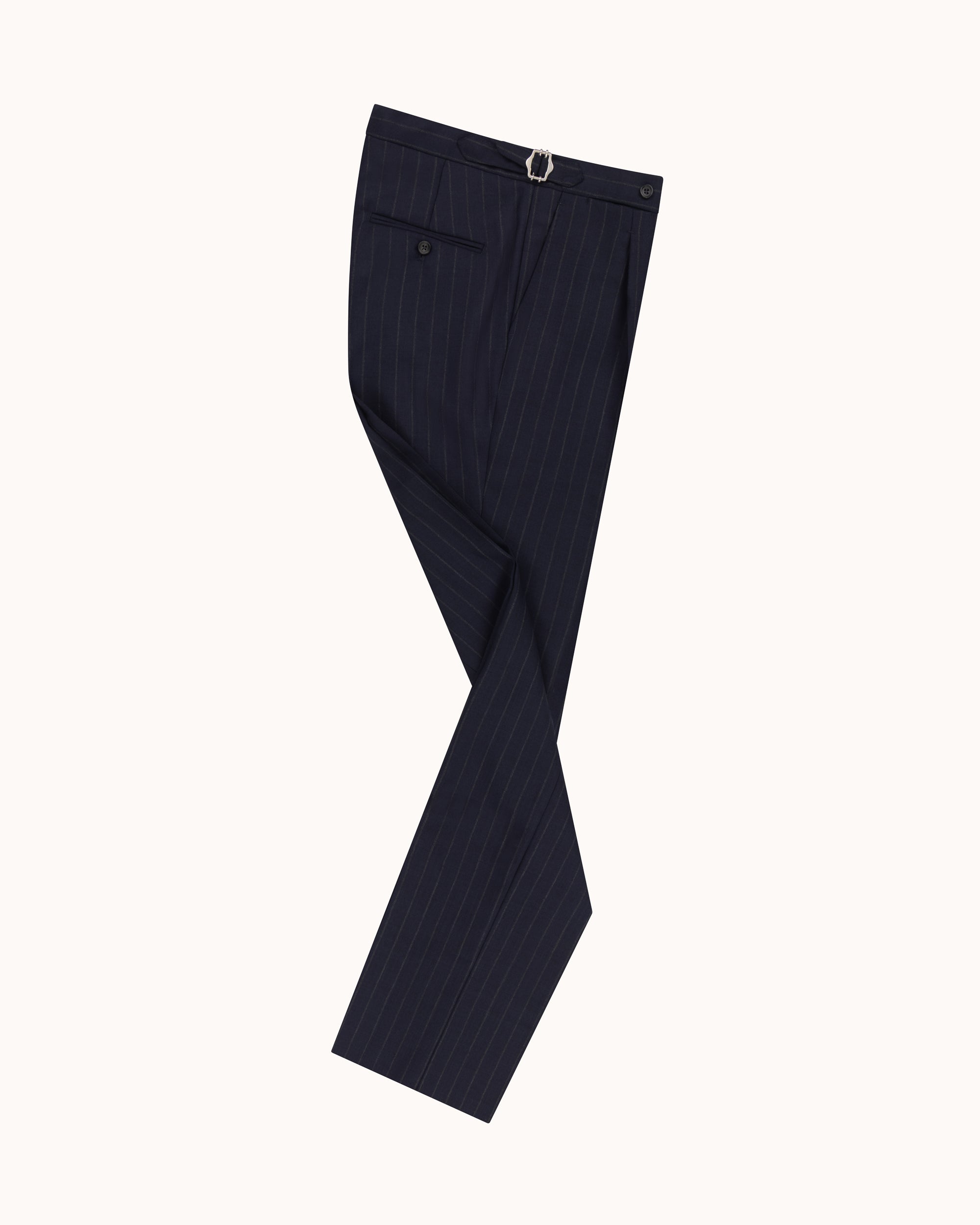Relaxed Pleated Trouser -  Navy Chalk Stripe Tropical Wool