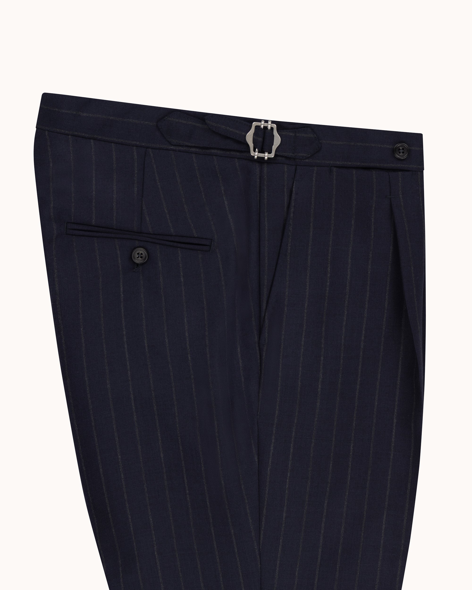 Classic Pleated Trouser - Navy Chalk Stripe Tropical Wool