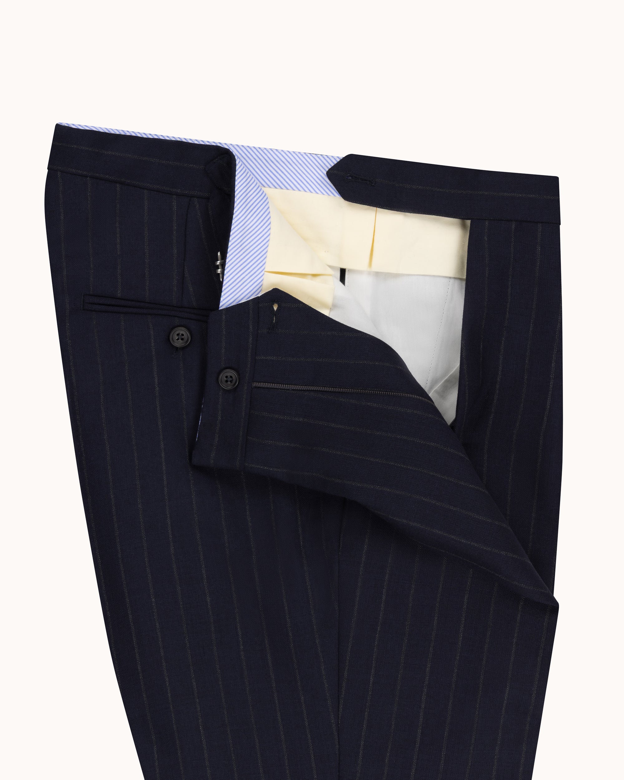 Classic Pleated Trouser - Navy Chalk Stripe Tropical Wool