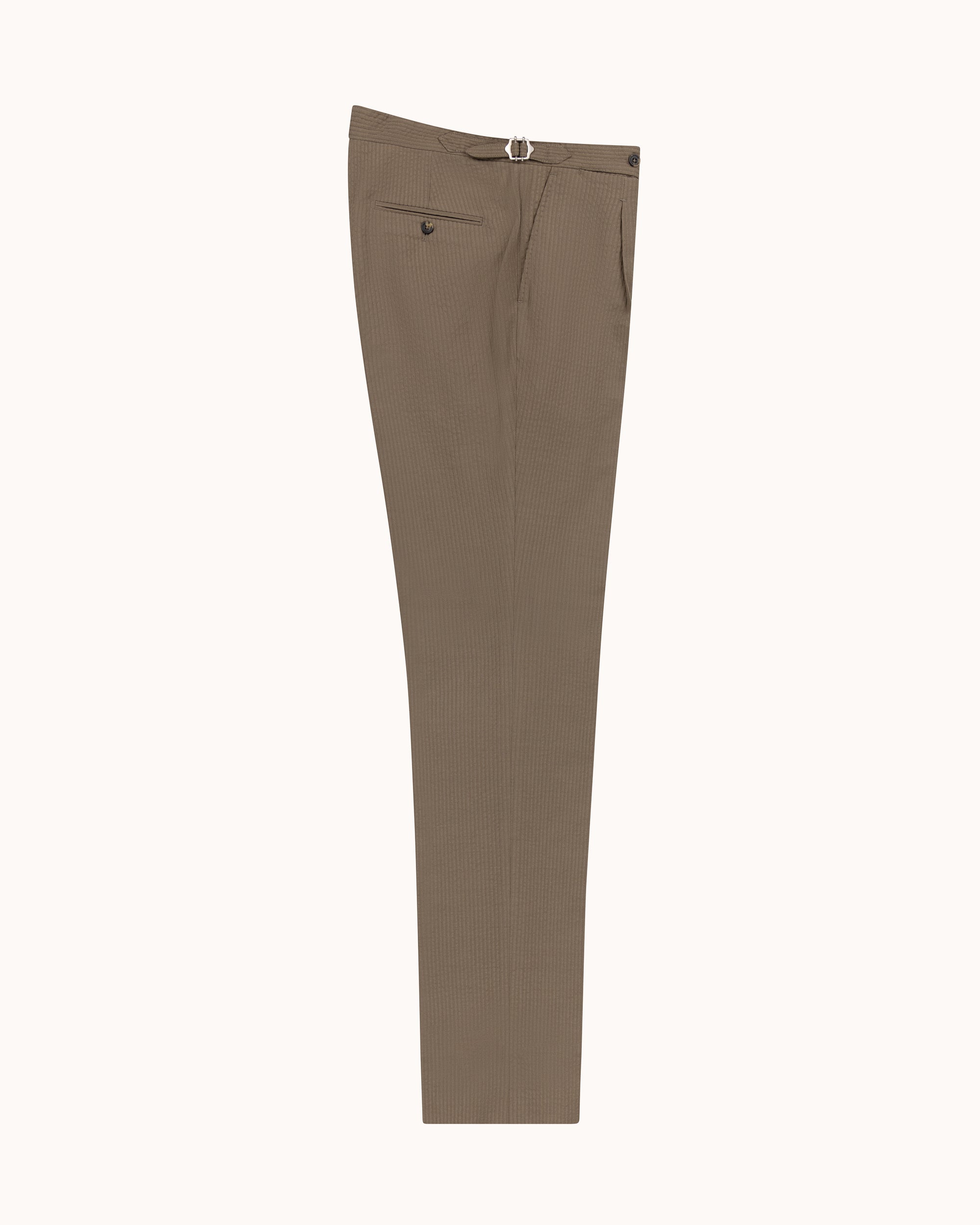 Classic Pleated Trouser - Mushroom Seersucker Wool