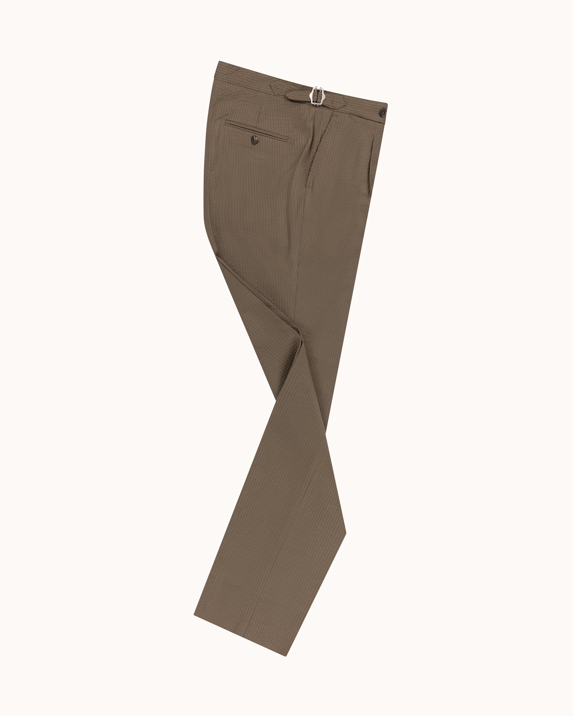 Classic Pleated Trouser - Mushroom Seersucker Wool