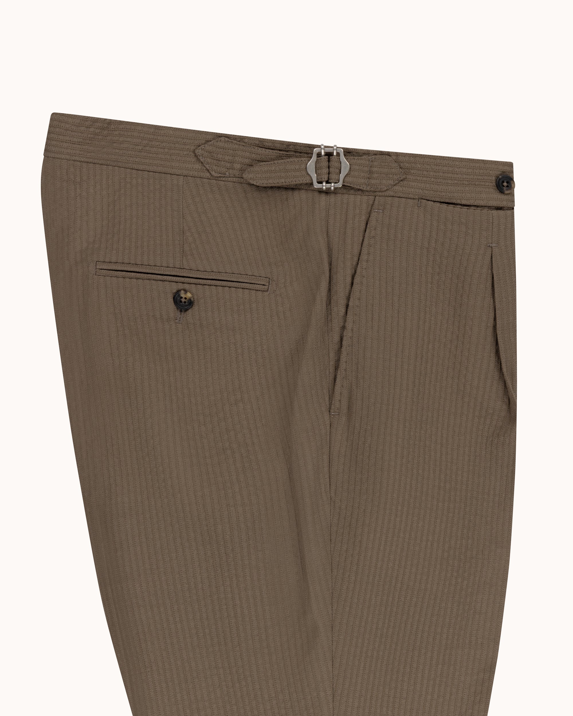 Classic Pleated Trouser - Mushroom Seersucker Wool