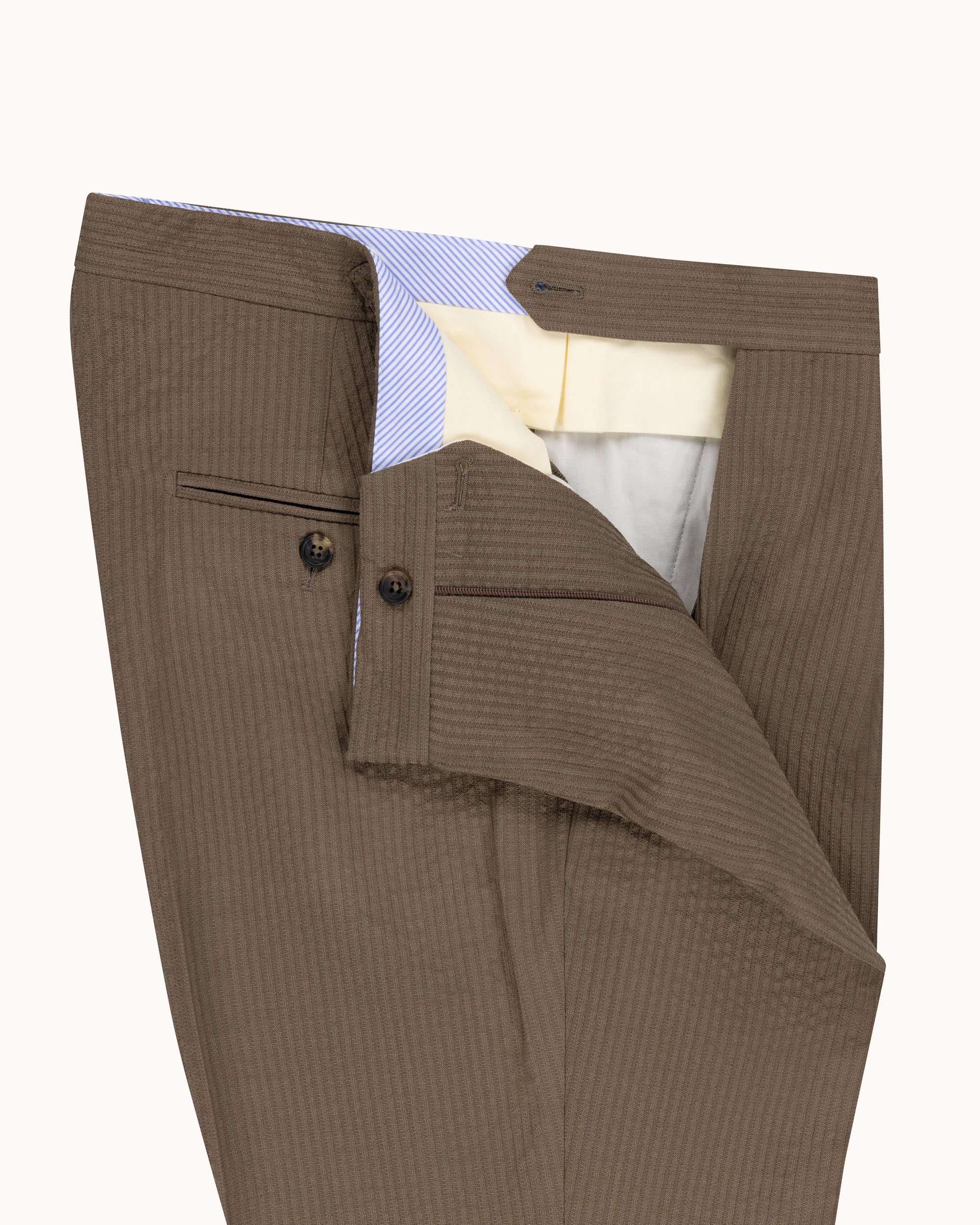 Classic Pleated Trouser - Mushroom Seersucker Wool