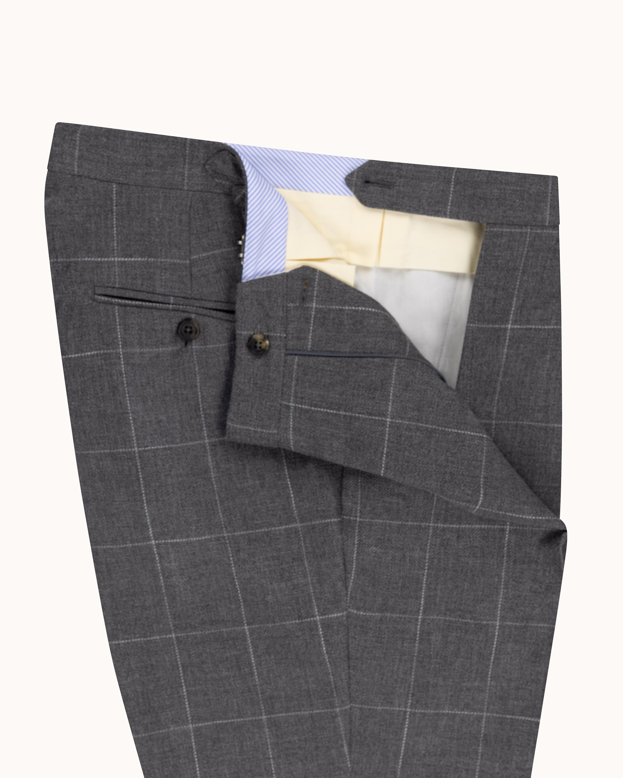 Classic Pleated Trouser - Grey Windowpane Cotton Wool