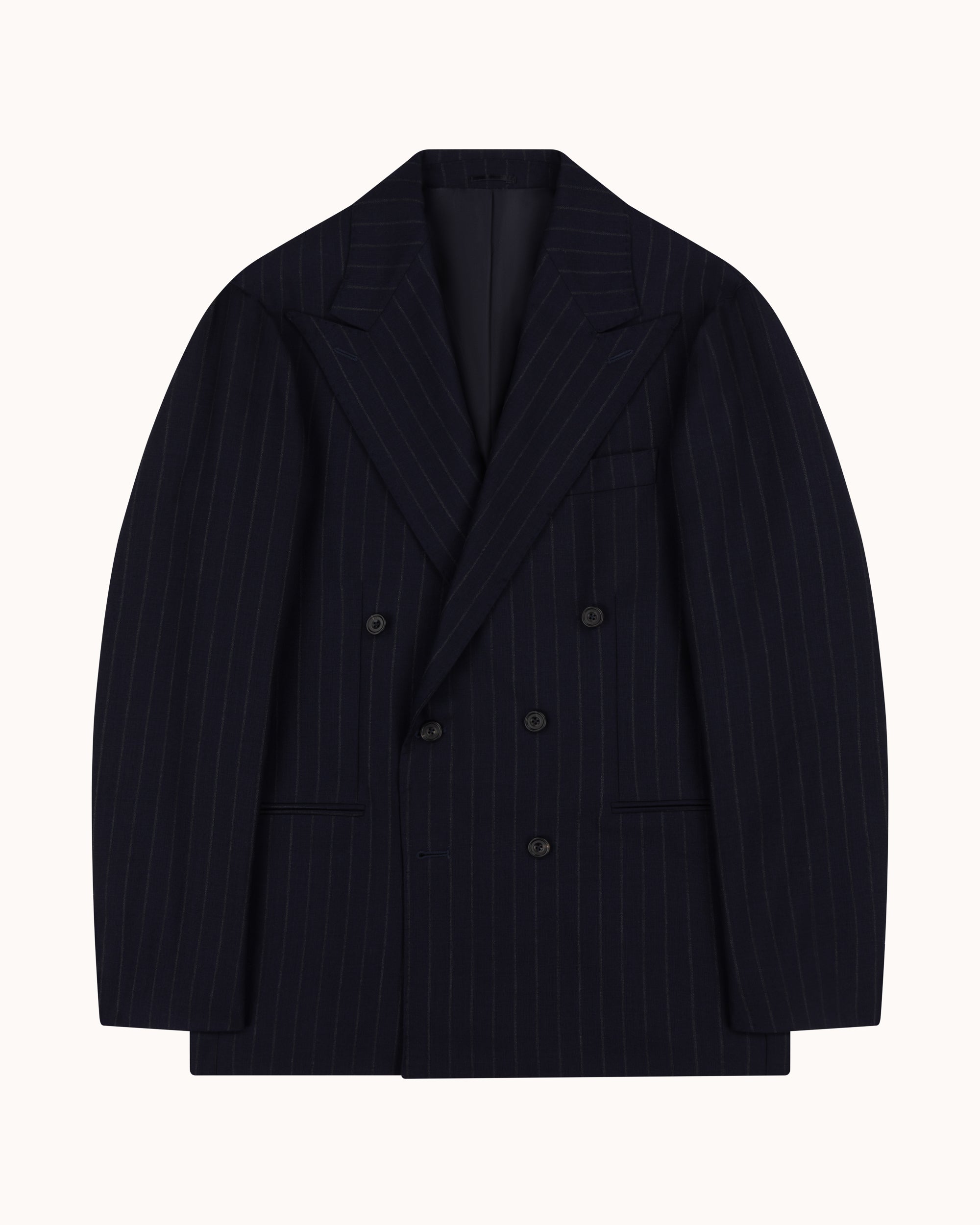Double Breasted Sport Jacket - Navy Chalk Stripe Wool