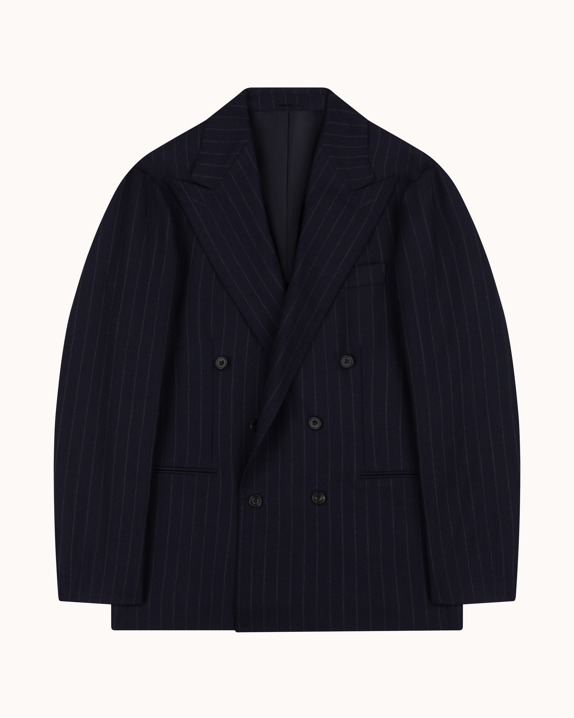 Double Breasted Sport Jacket - Navy Chalk Stripe Wool