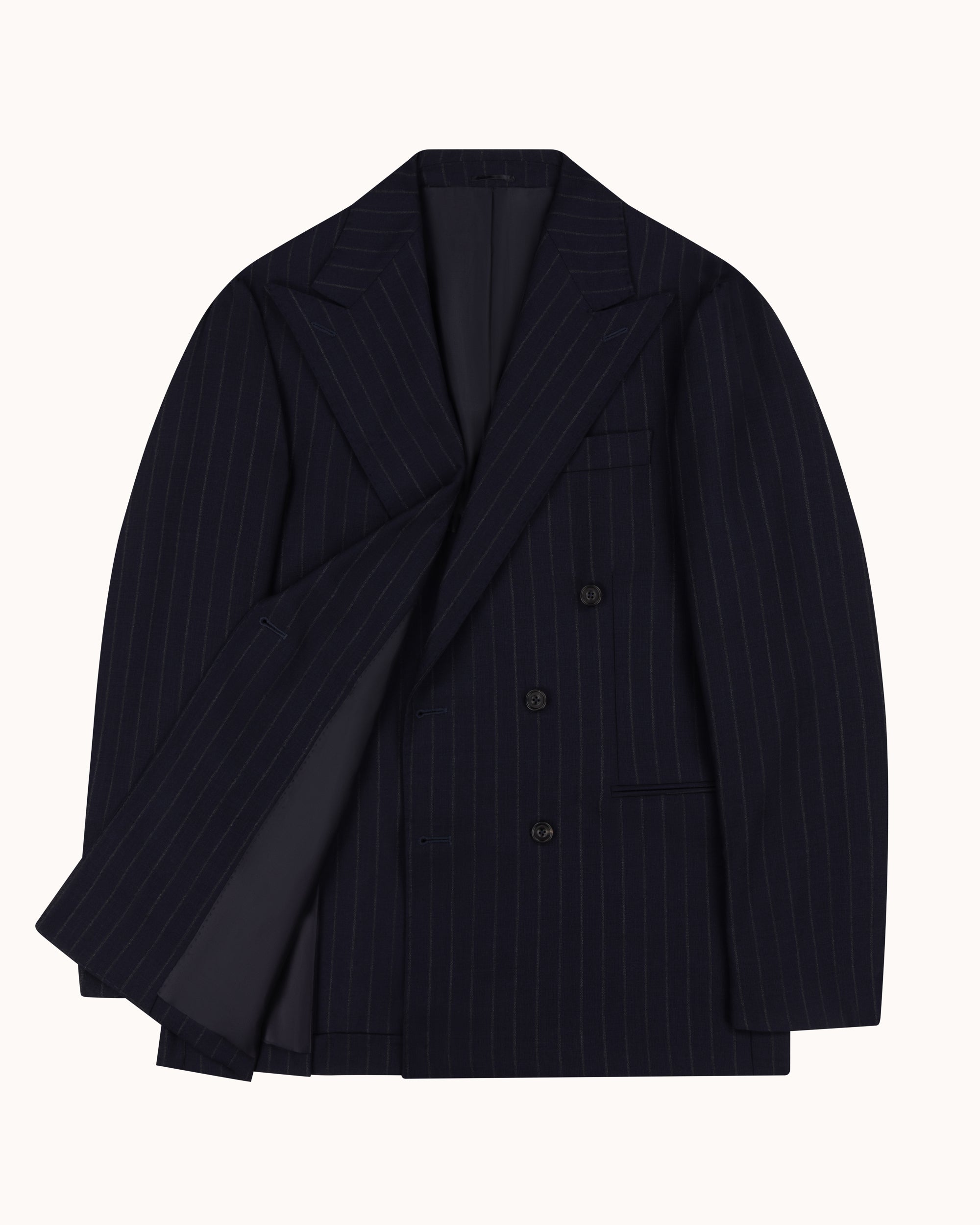 Double Breasted Sport Jacket - Navy Chalk Stripe Wool