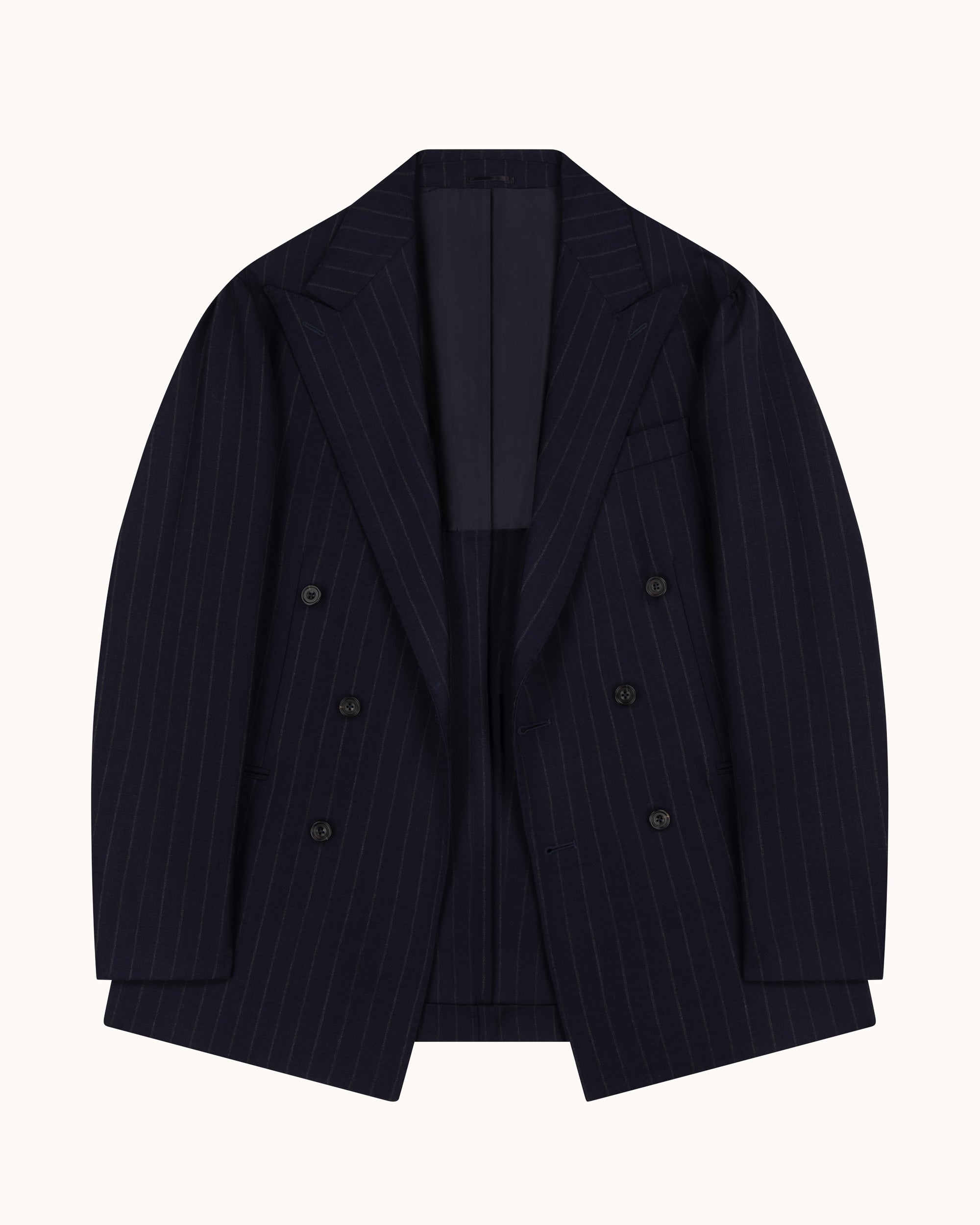 Double Breasted Sport Jacket - Navy Chalk Stripe Wool