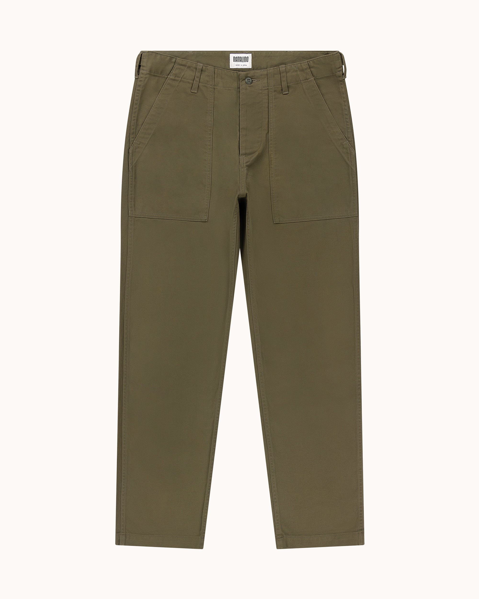 High Rise Japanese Fatigue Pant - Army Green Cotton Twill
