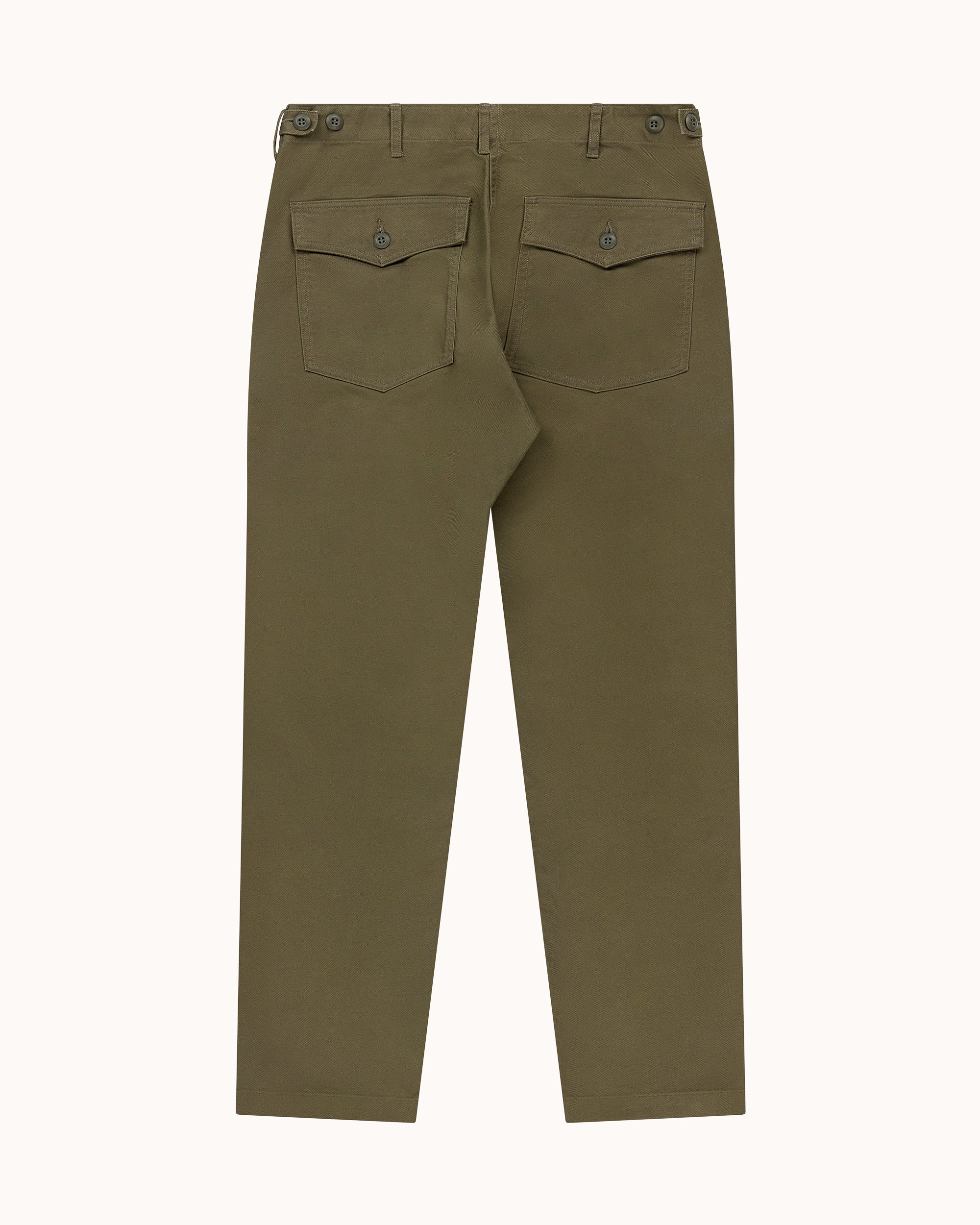 High Rise Japanese Fatigue Pant - Army Green Cotton Twill
