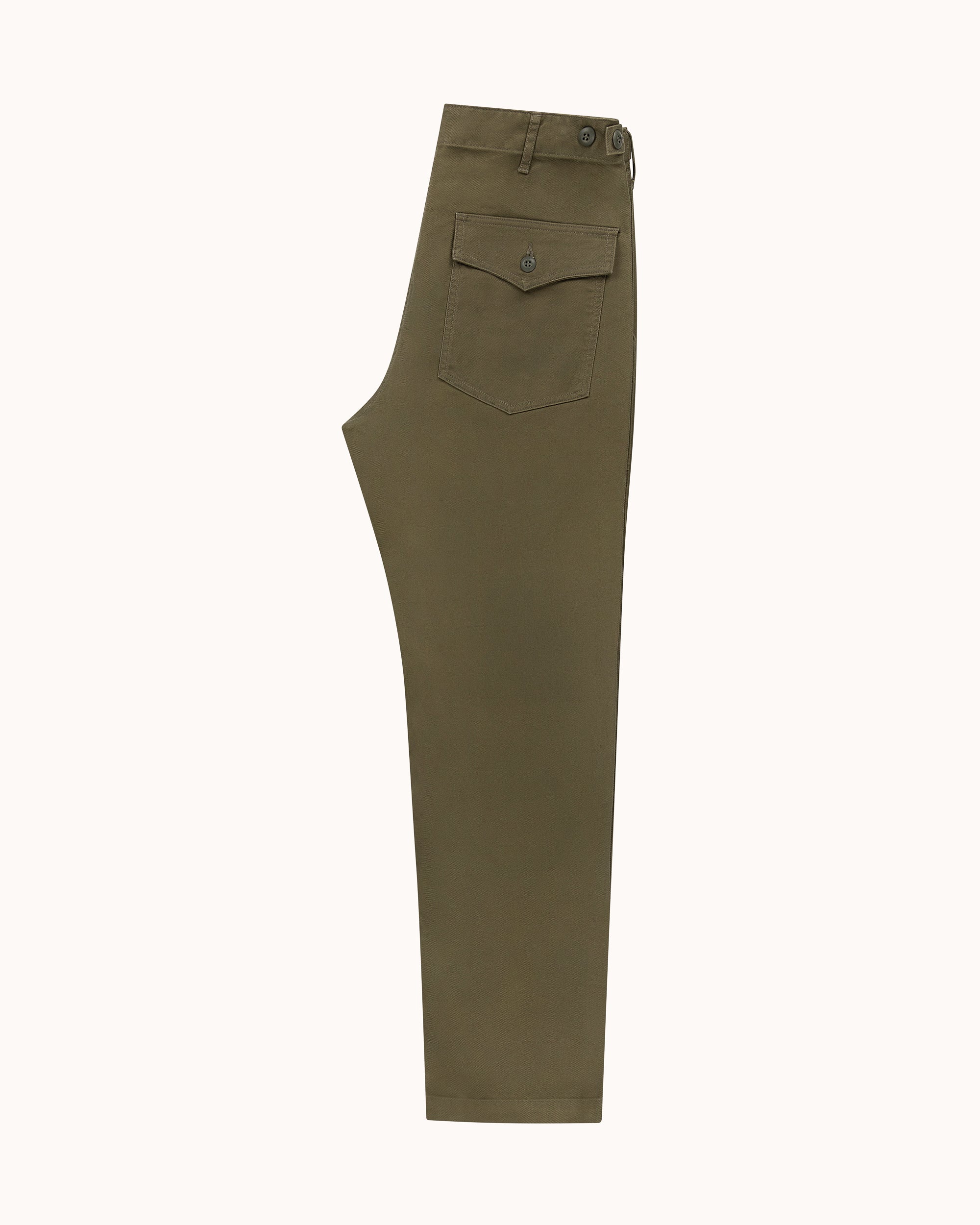 High Rise Japanese Fatigue Pant - Army Green Cotton Twill