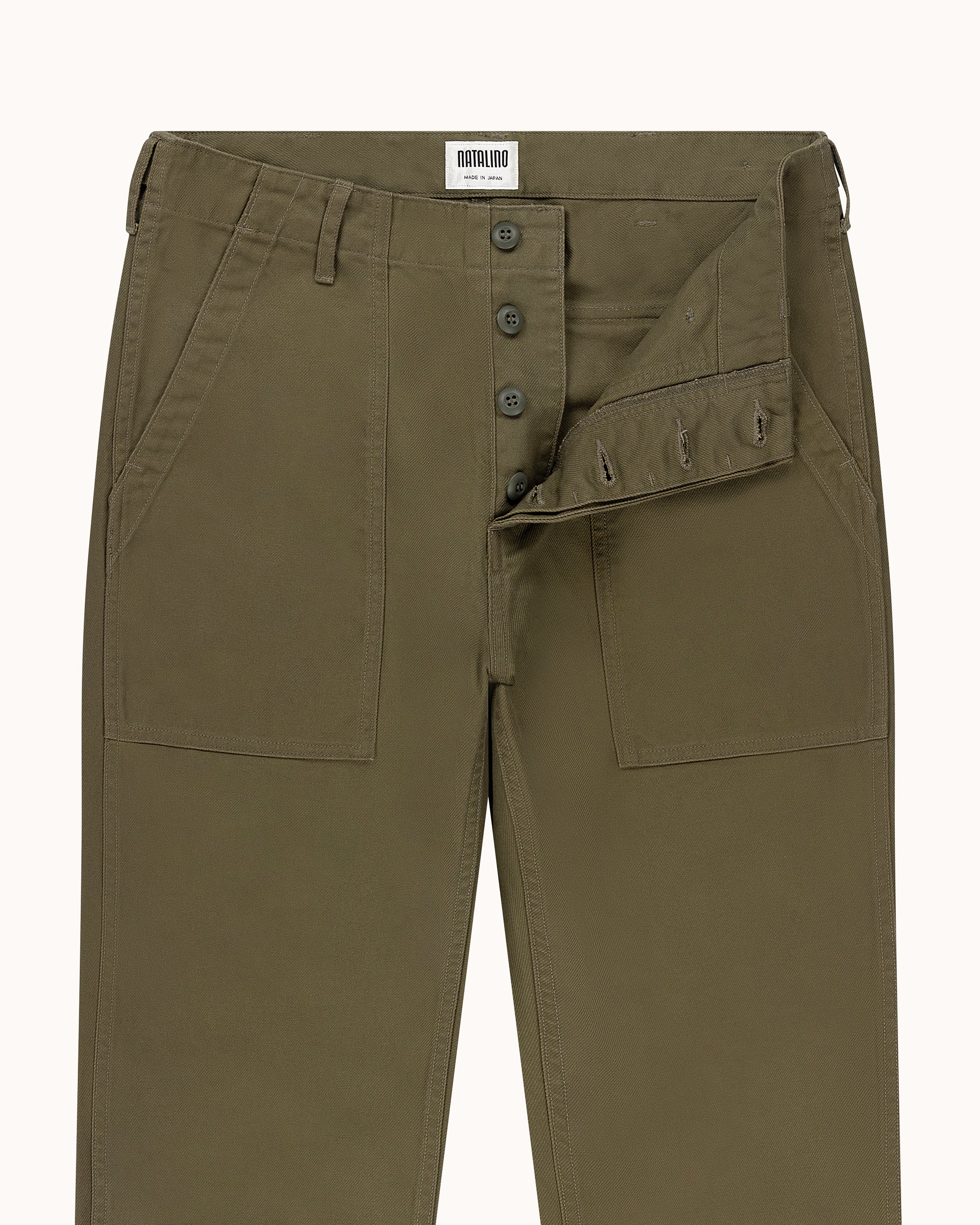 High Rise Japanese Fatigue Pant - Army Green Cotton Twill