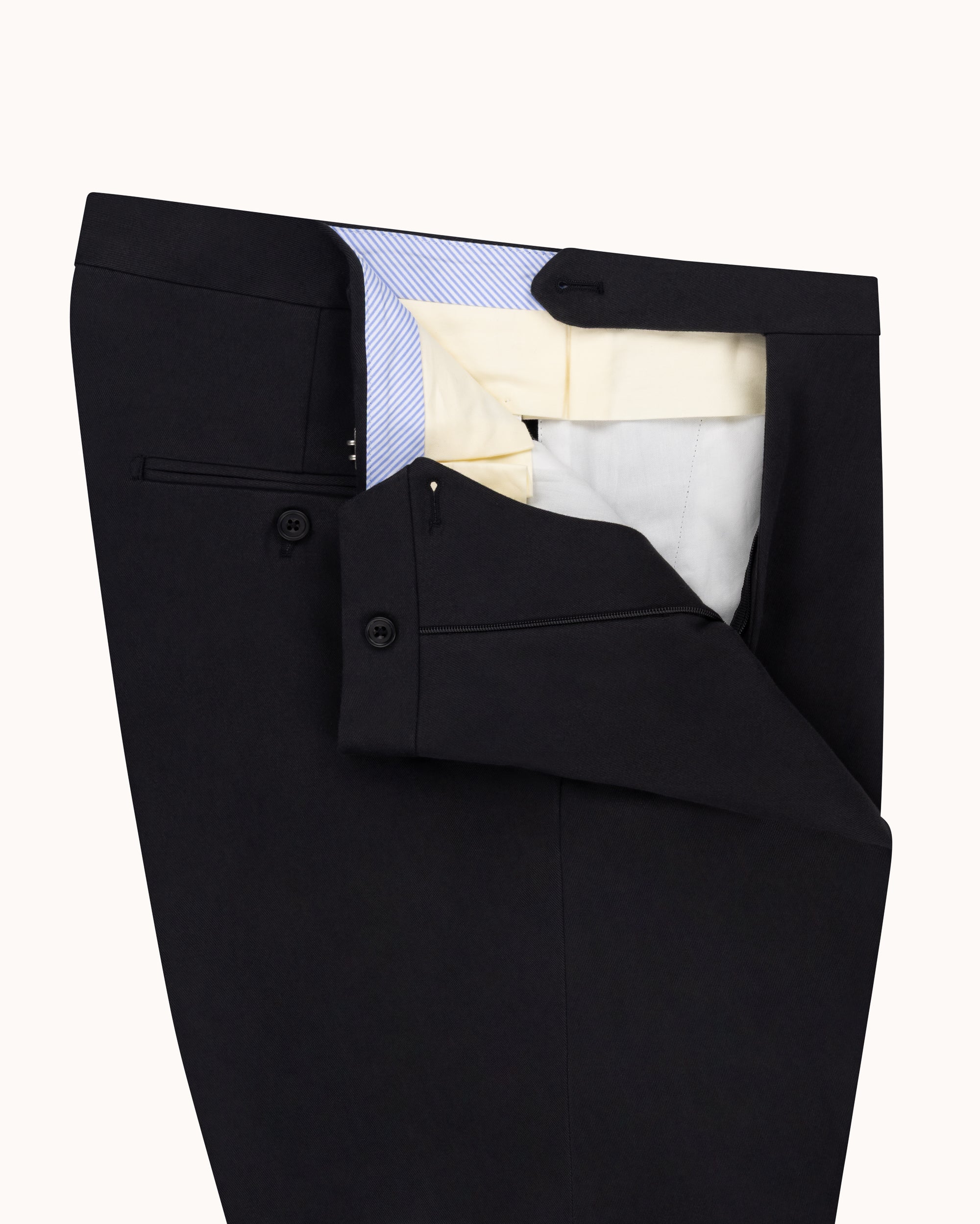 Classic Pleated Trouser - Black Brushed Cotton