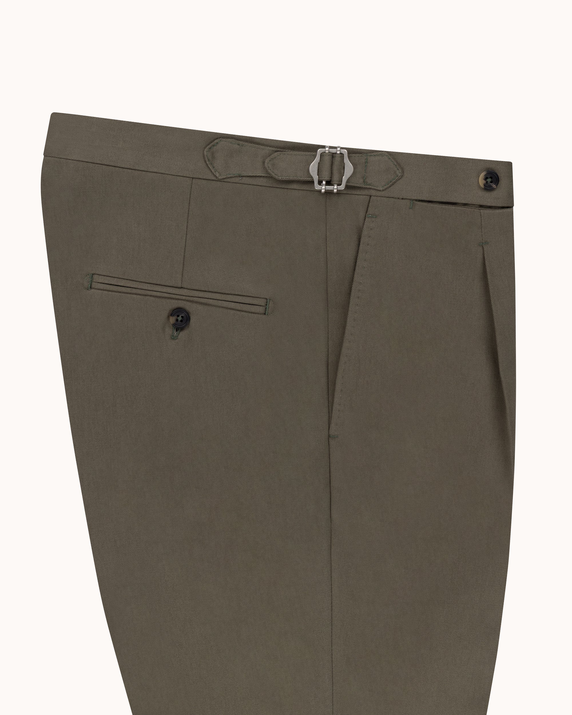 Classic Pleated Trouser - Olive Brushed Cotton