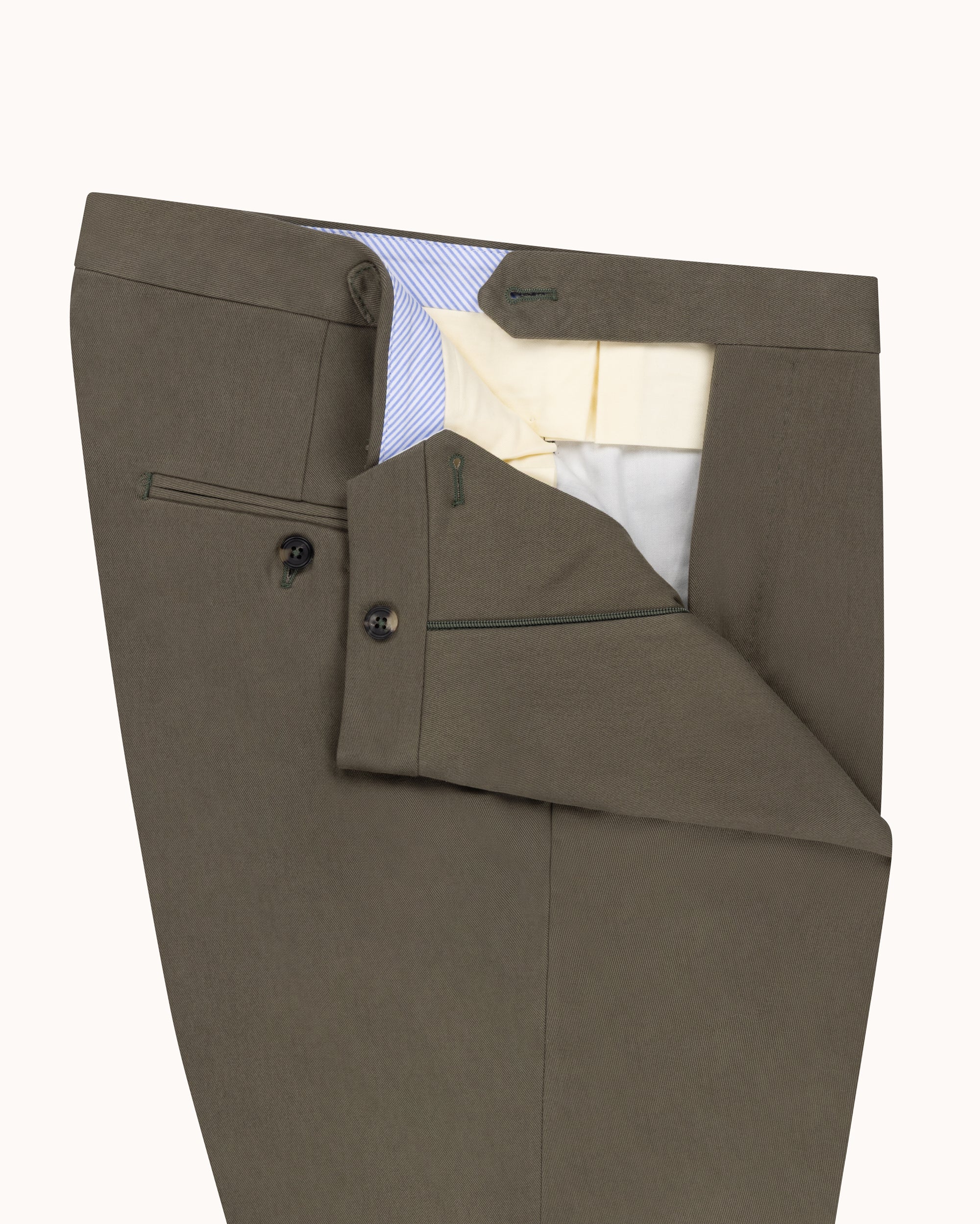 Classic Pleated Trouser - Olive Brushed Cotton