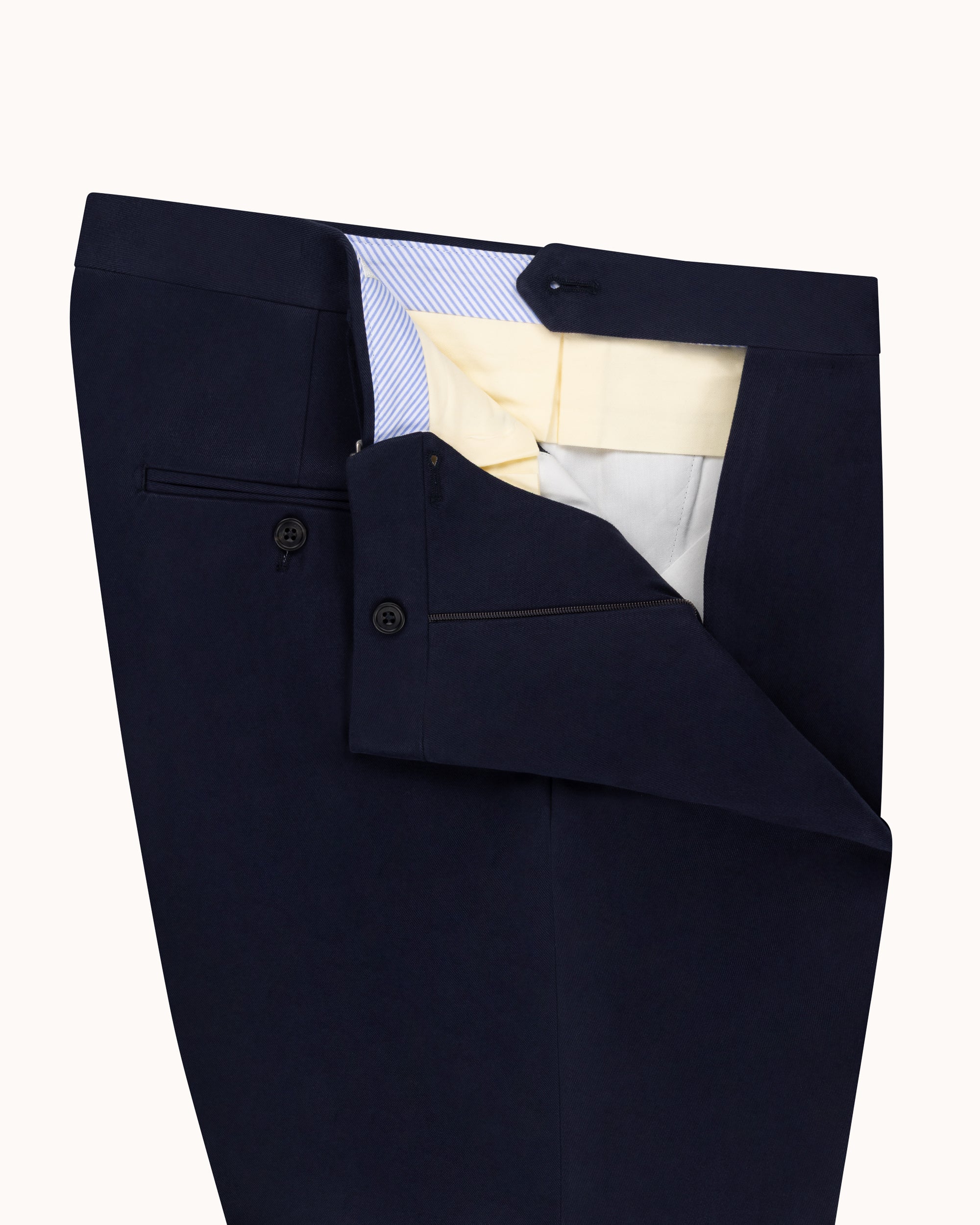 Classic Pleated Trouser - Navy Brushed Cotton