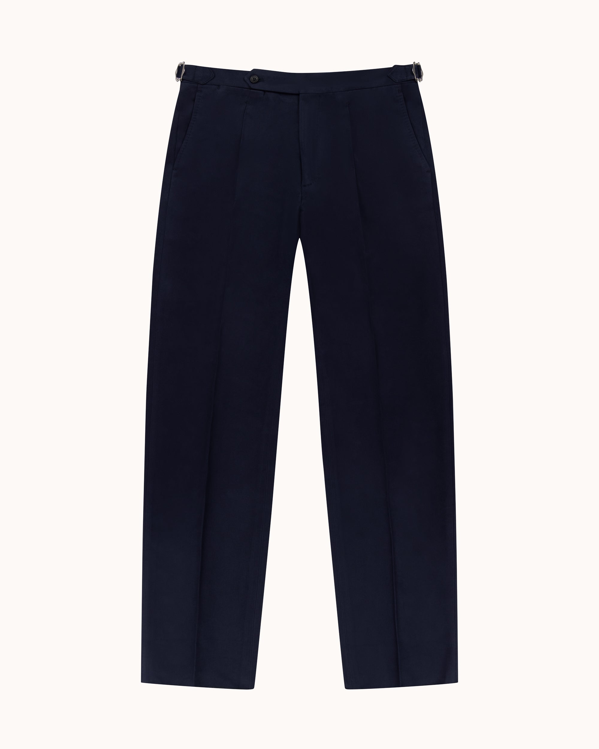 Classic Pleated Trouser - Navy Brushed Cotton