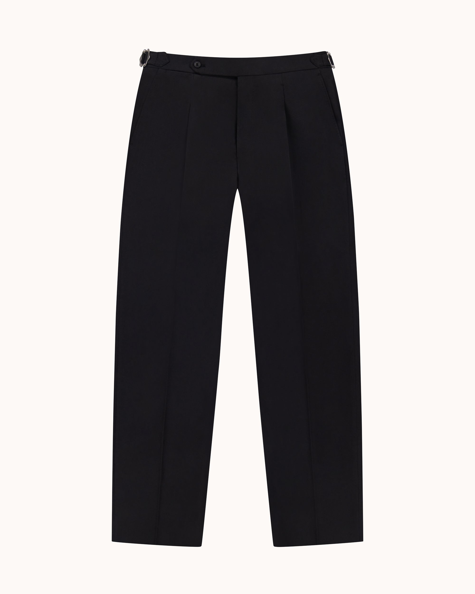 Classic Pleated Trouser - Black Brushed Cotton