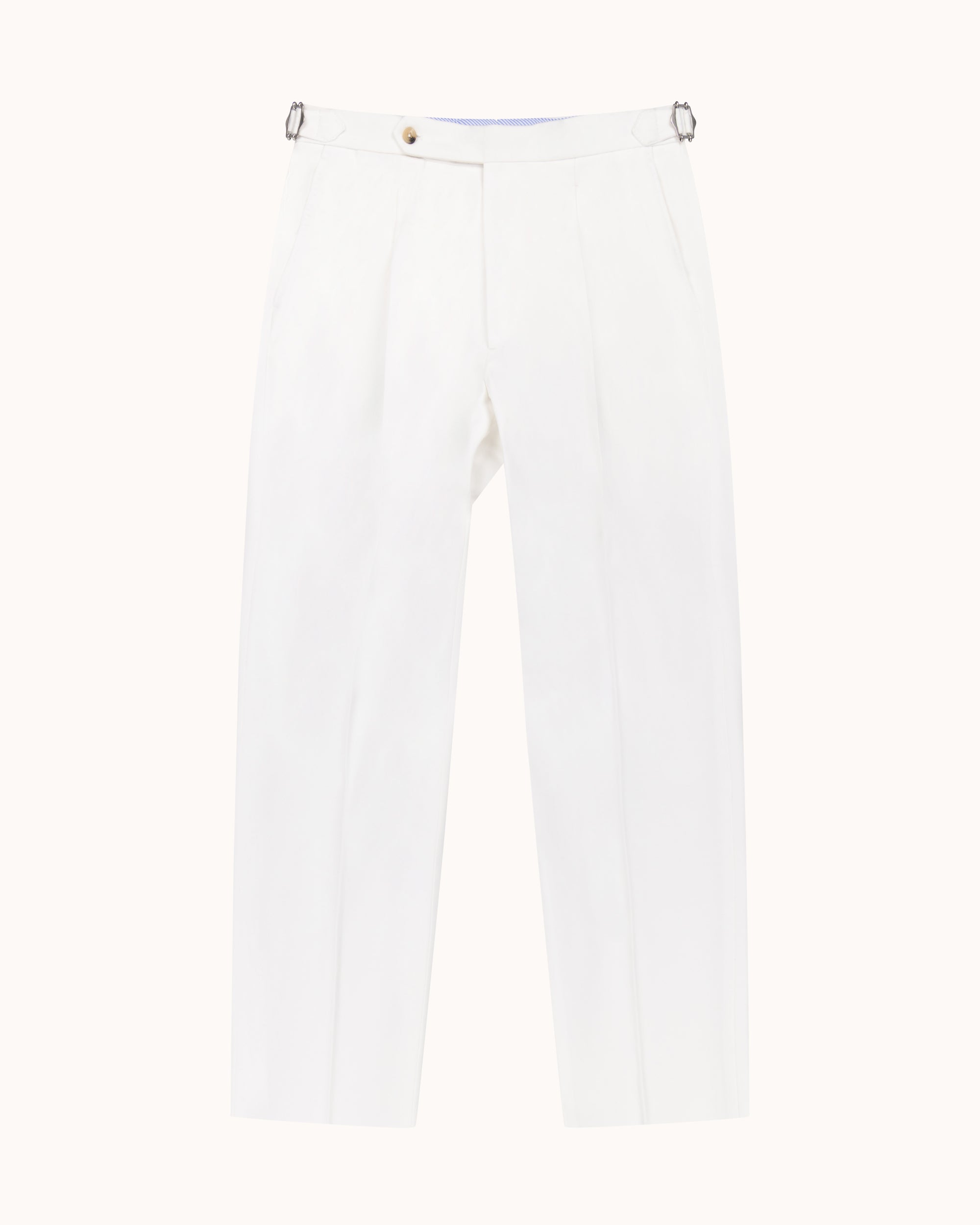 Classic Pleated Trouser - White Brushed Cotton