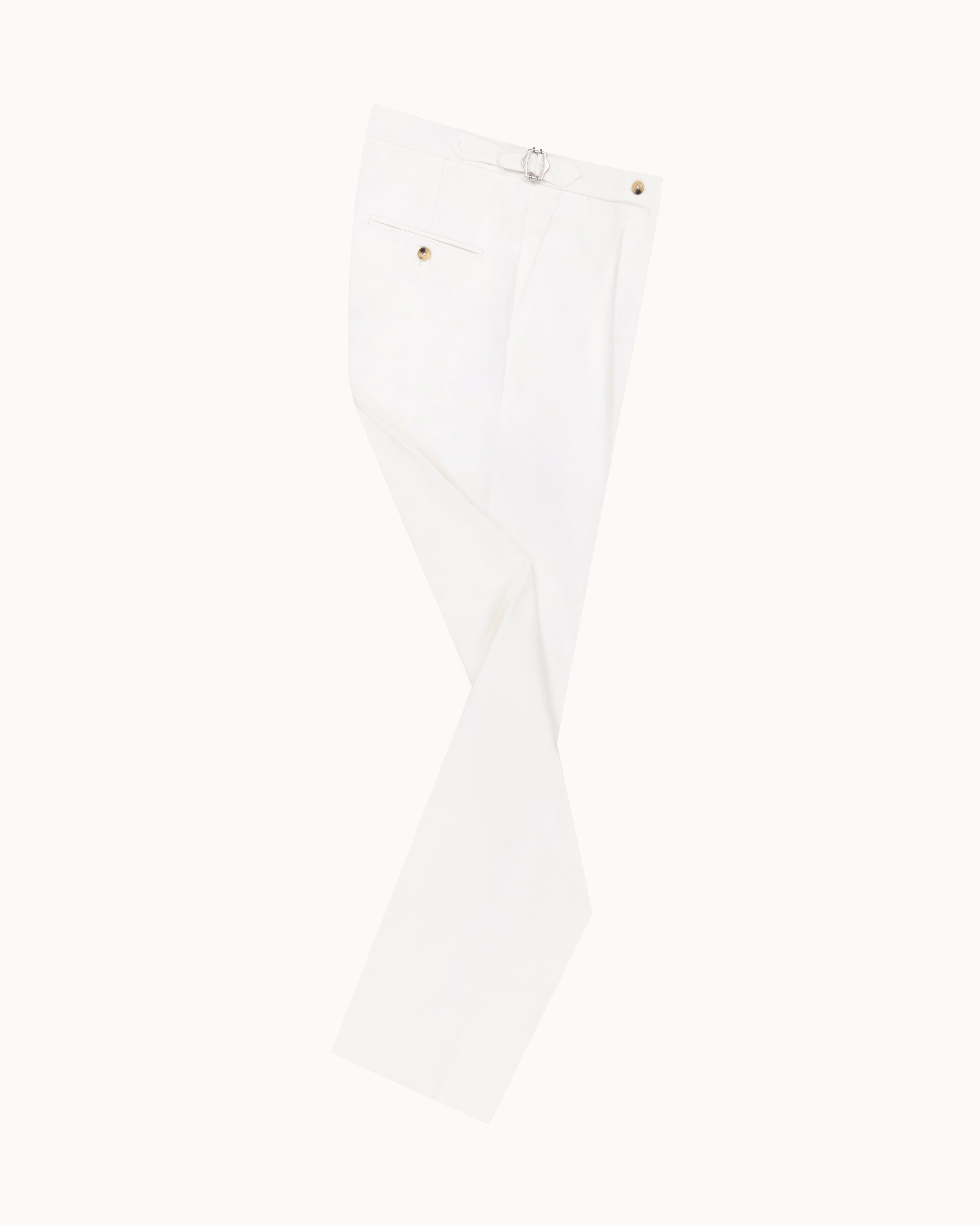 Classic Pleated Trouser - White Brushed Cotton