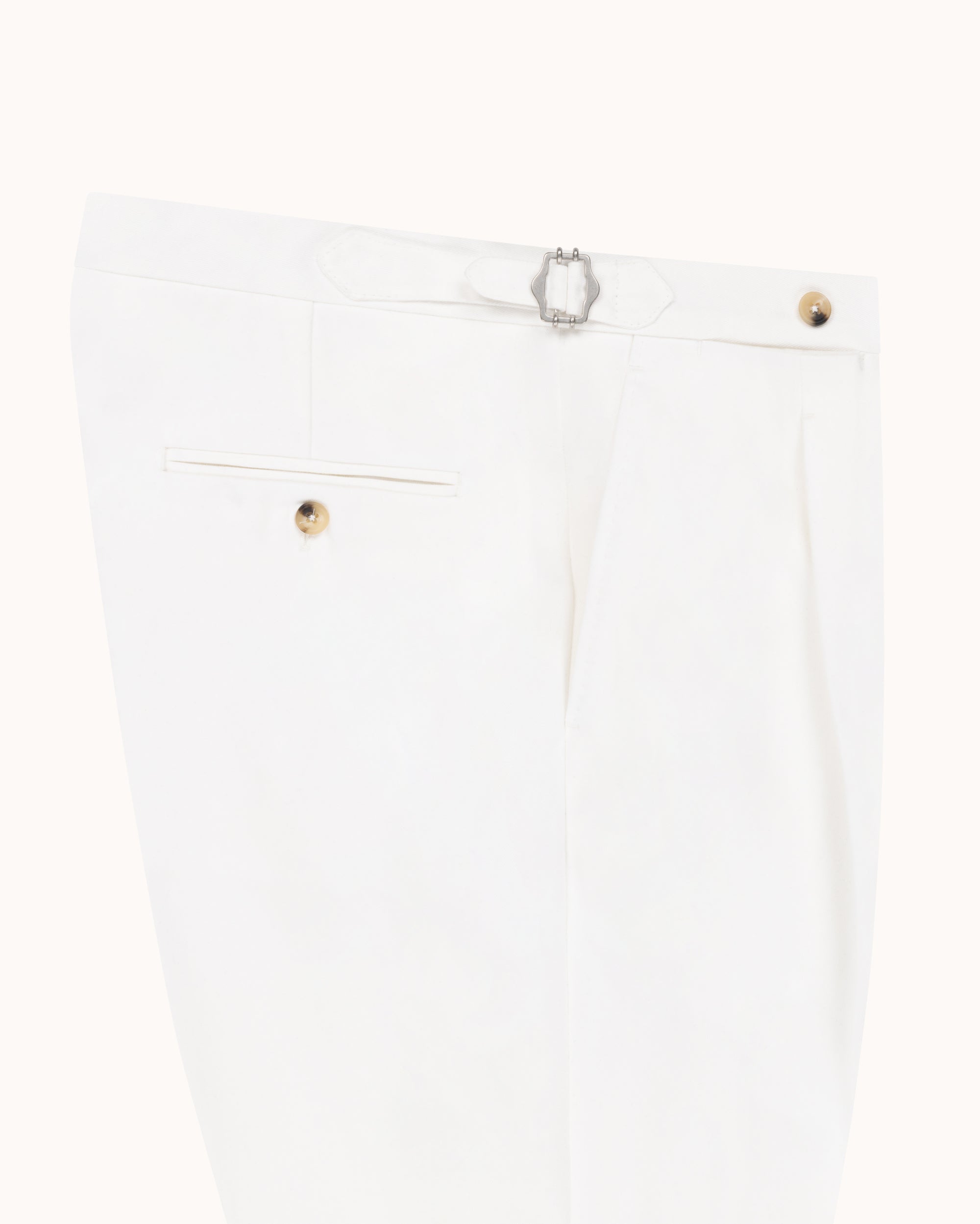Classic Pleated Trouser - White Brushed Cotton