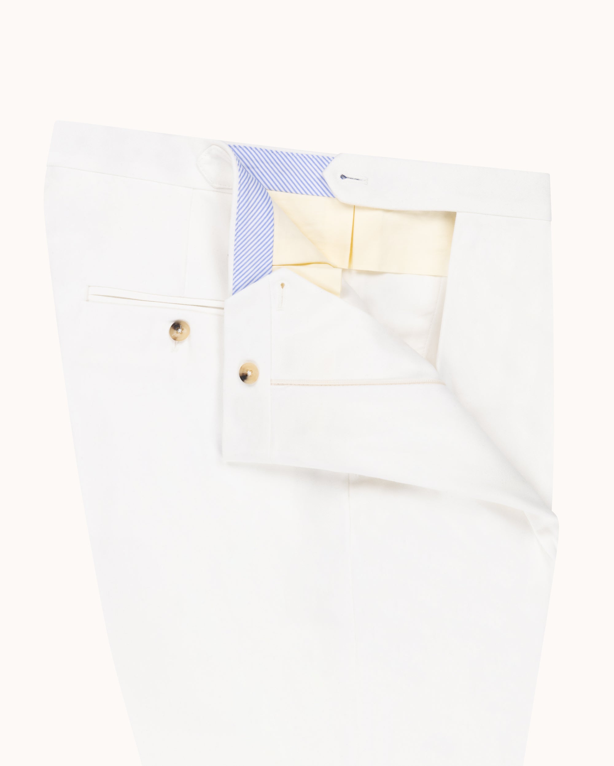 Classic Pleated Trouser - White Brushed Cotton