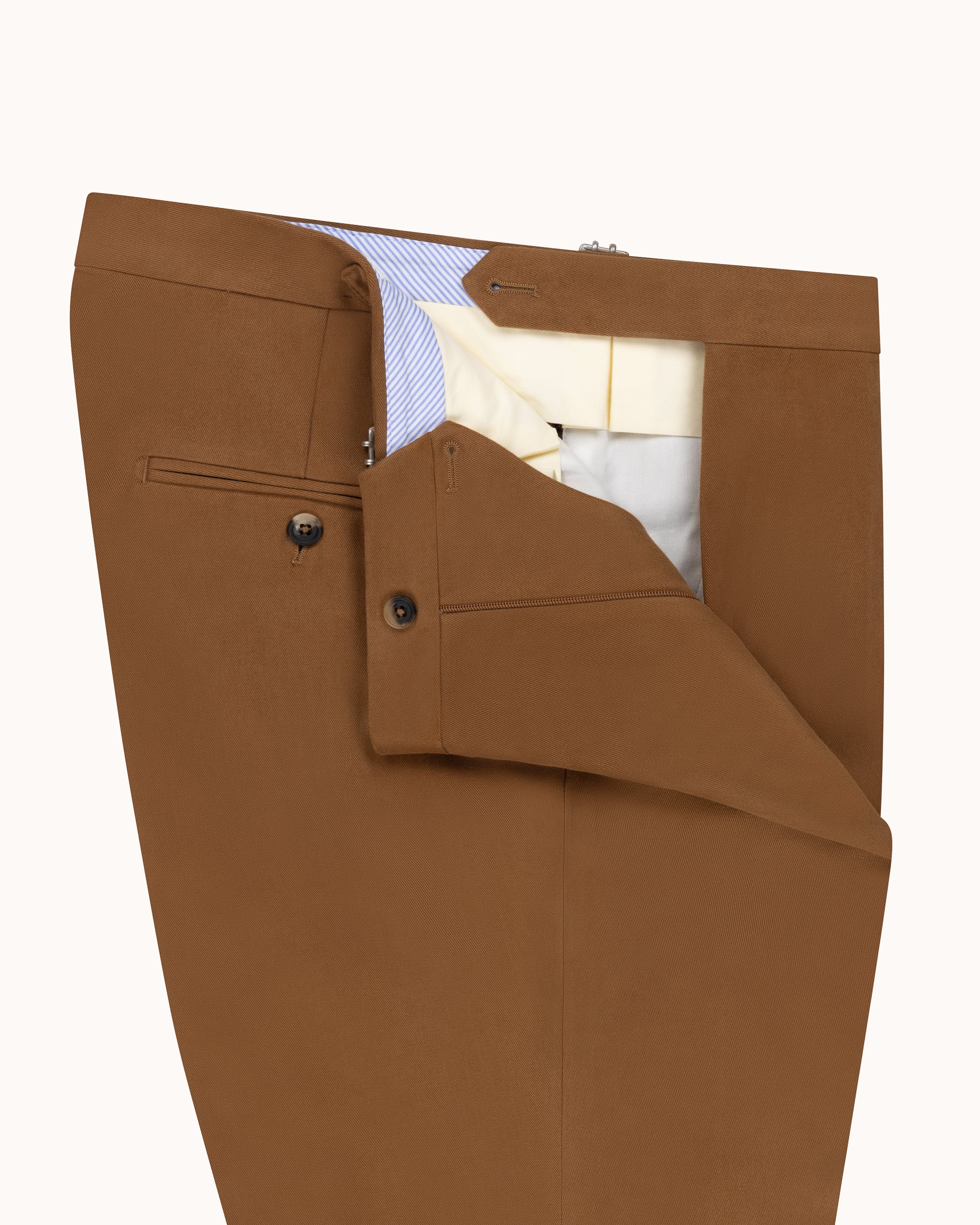 Classic Pleated Trouser - Tan Brushed Cotton