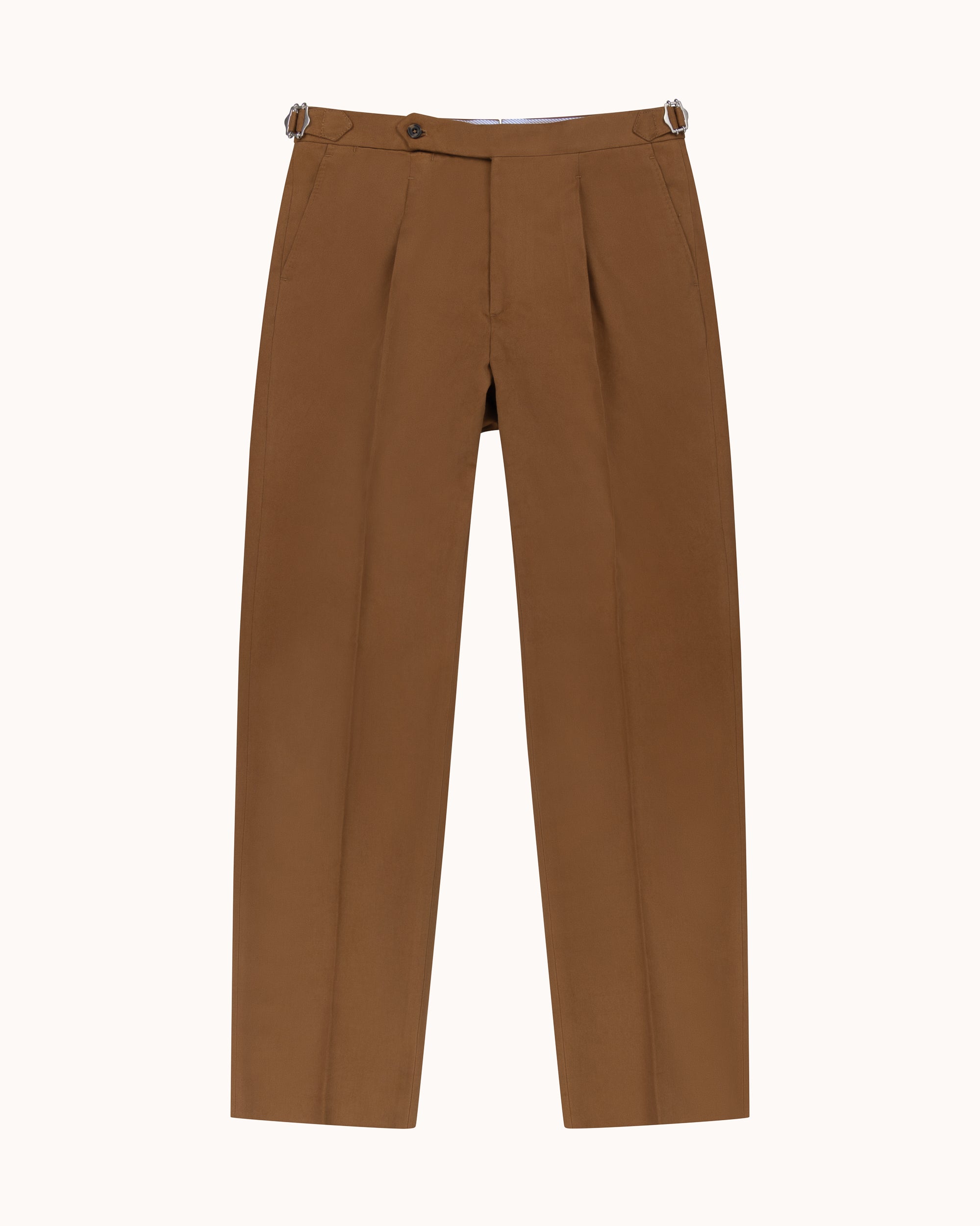 Classic Pleated Trouser - Tan Brushed Cotton