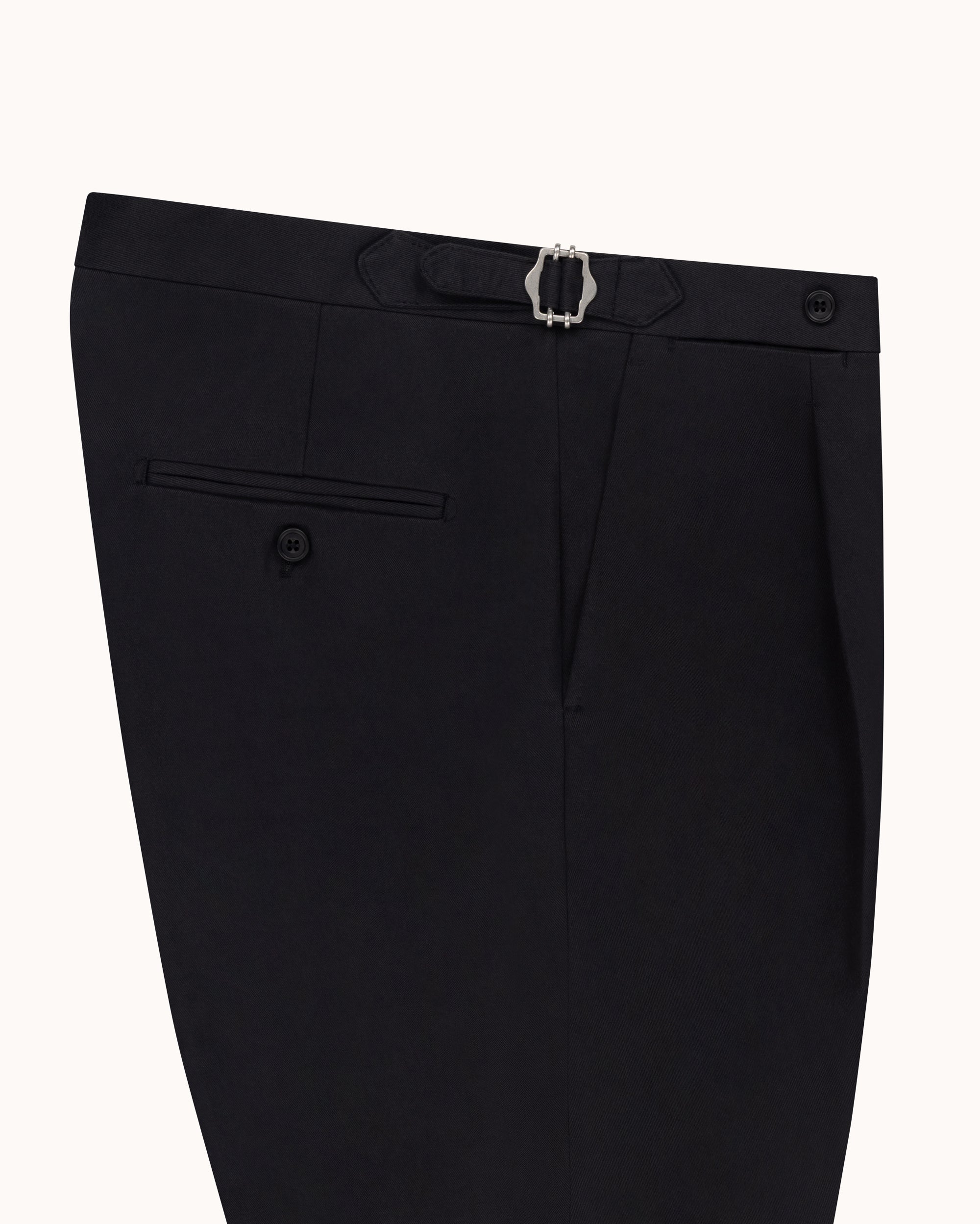 Classic Pleated Trouser - Black Brushed Cotton
