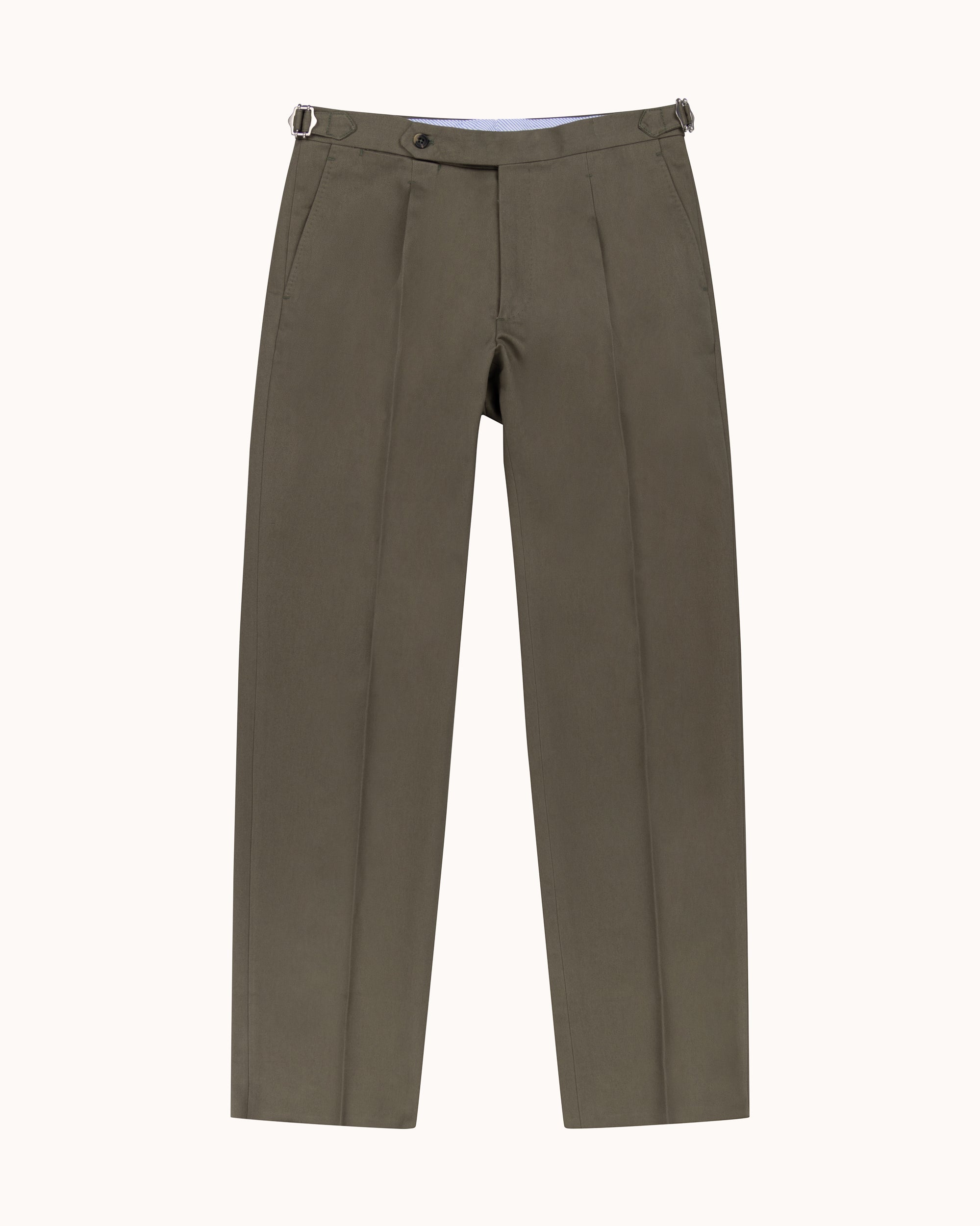 Classic Pleated Trouser - Olive Brushed Cotton