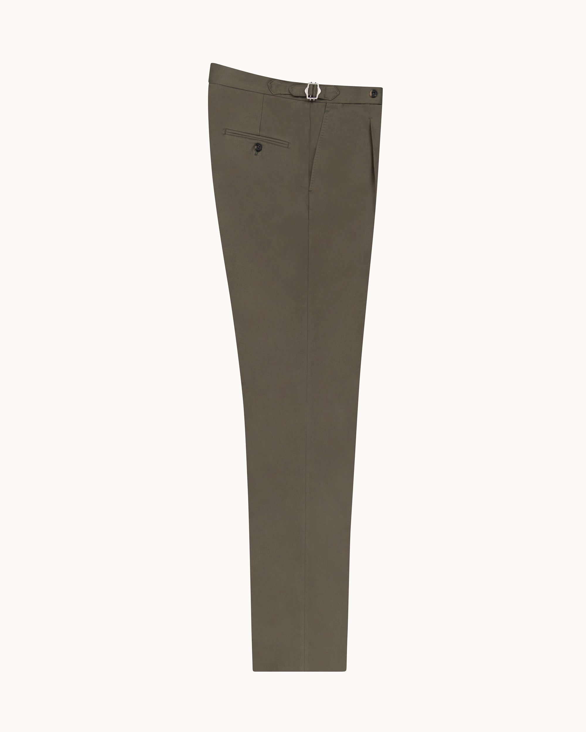 Classic Pleated Trouser - Olive Brushed Cotton