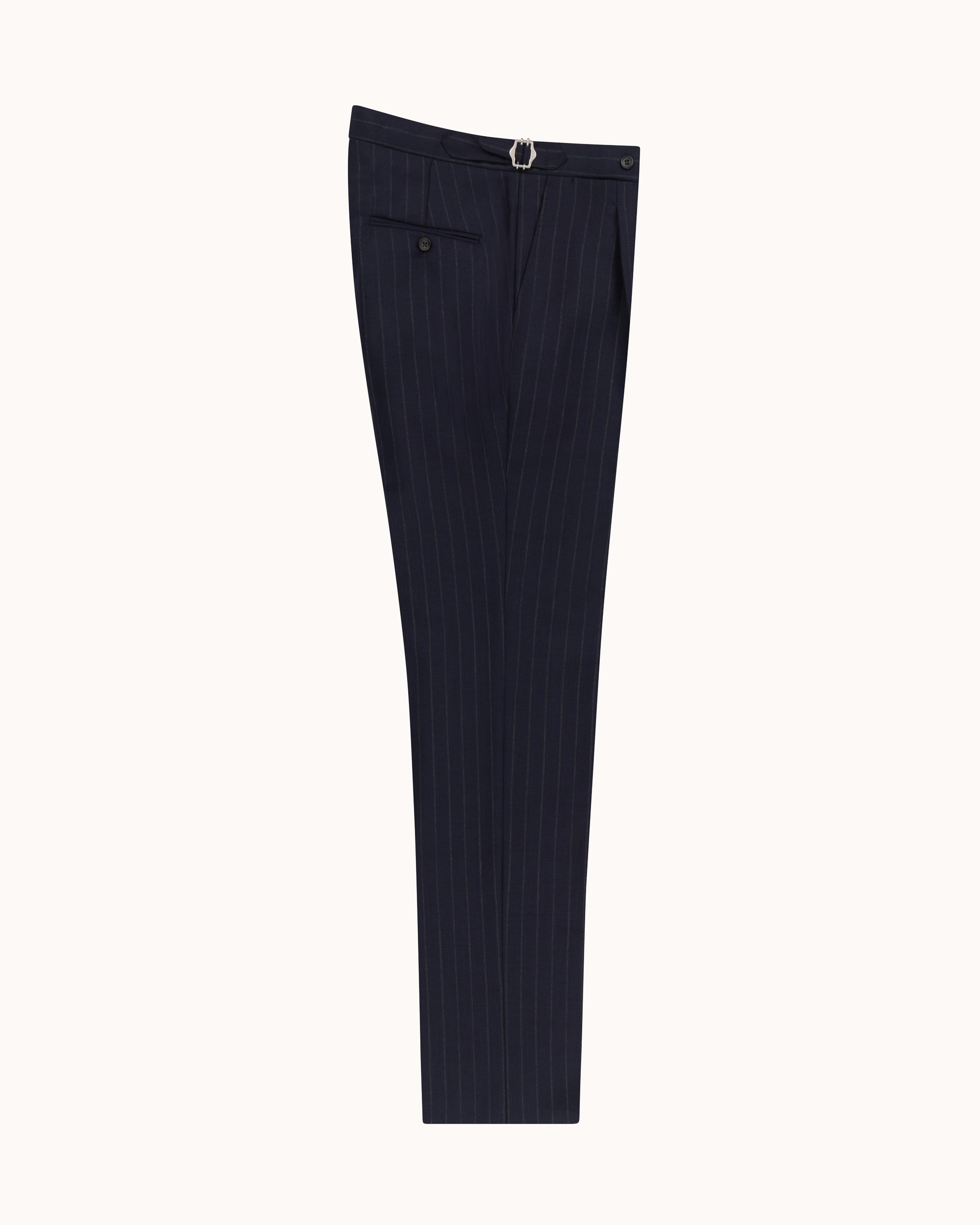 Classic Pleated Trouser - Navy Chalk Stripe Tropical Wool