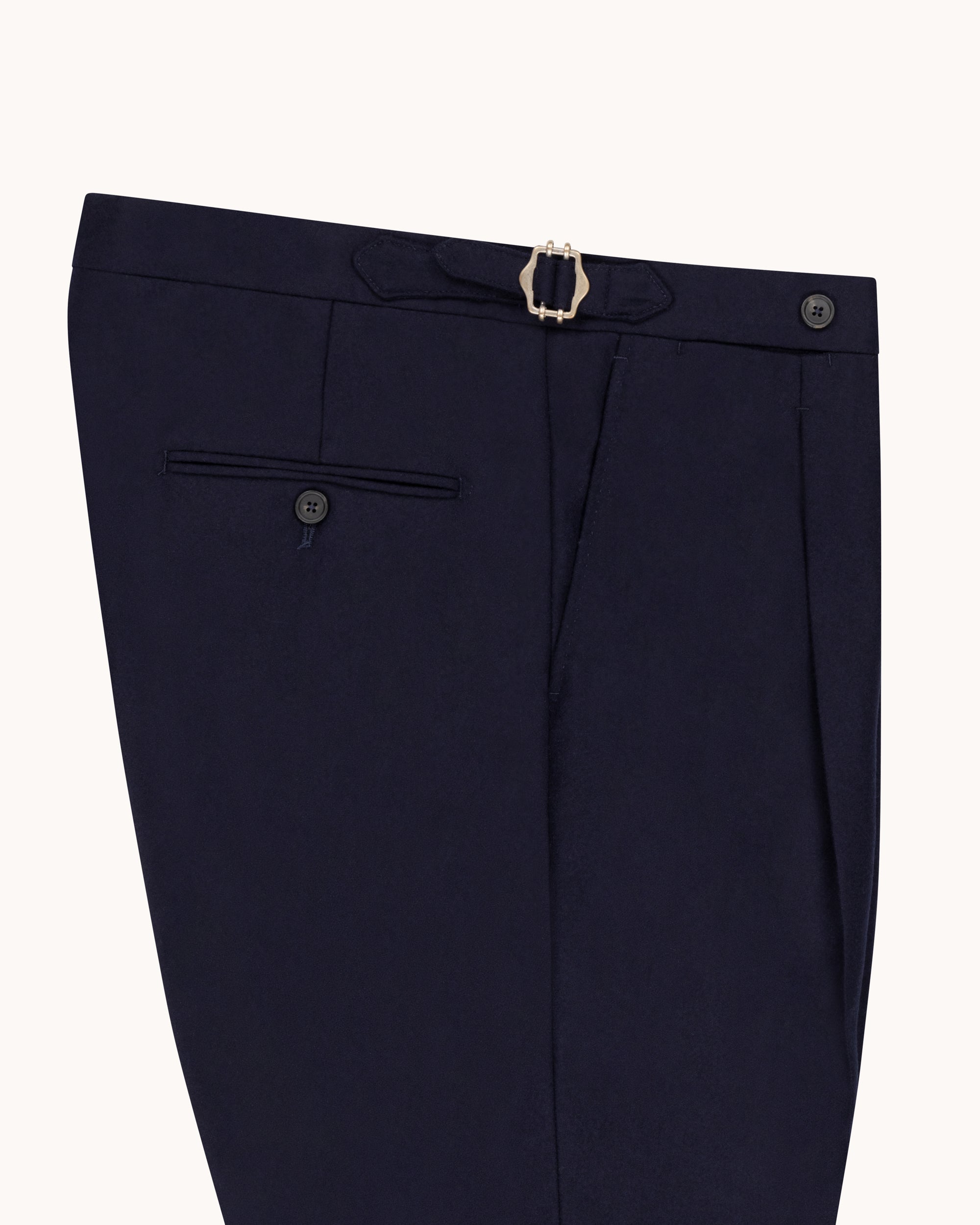 Single Pleat Trouser - Navy Woollen Flannel