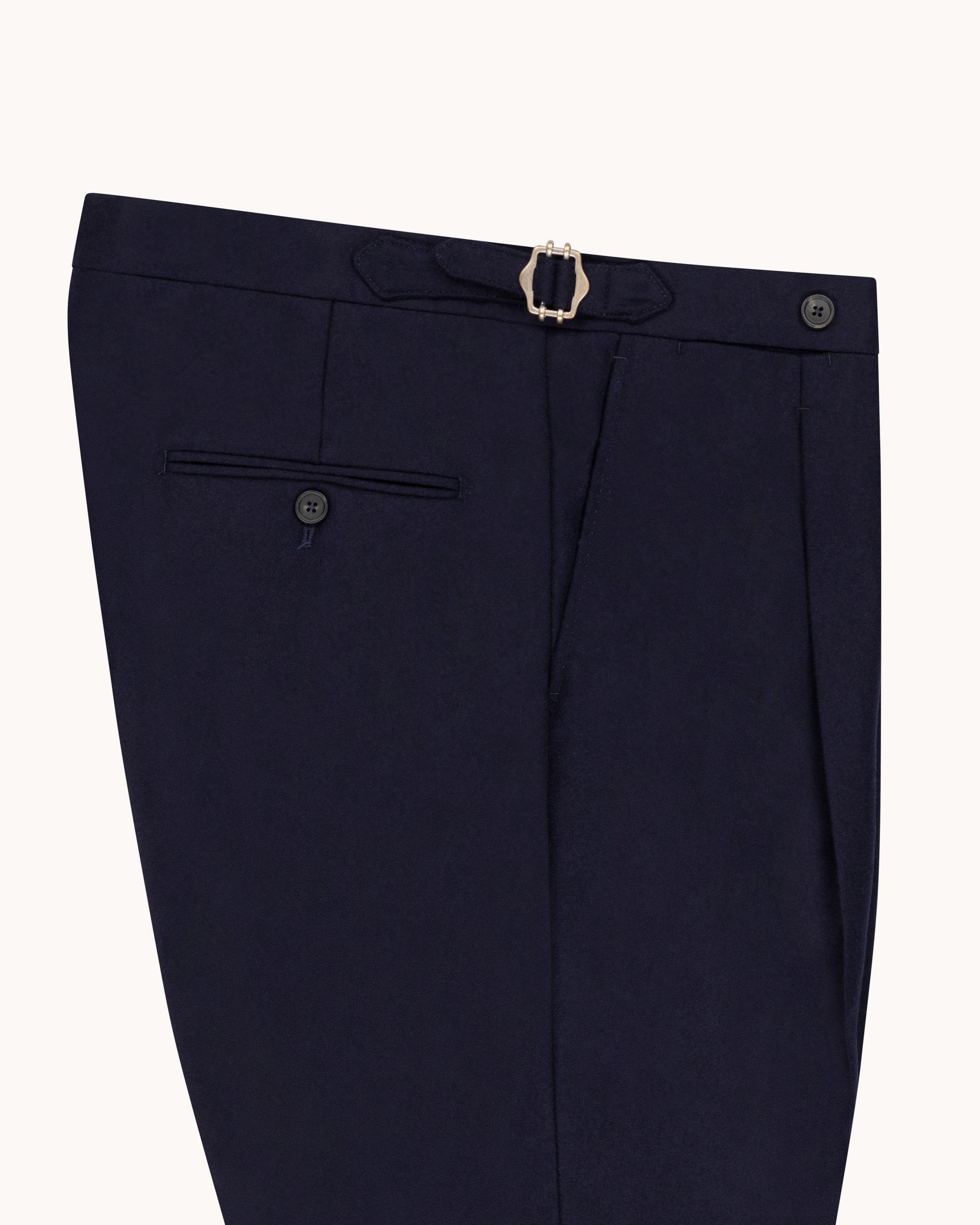 Relaxed Pleated Trouser - Navy Woollen Flannel