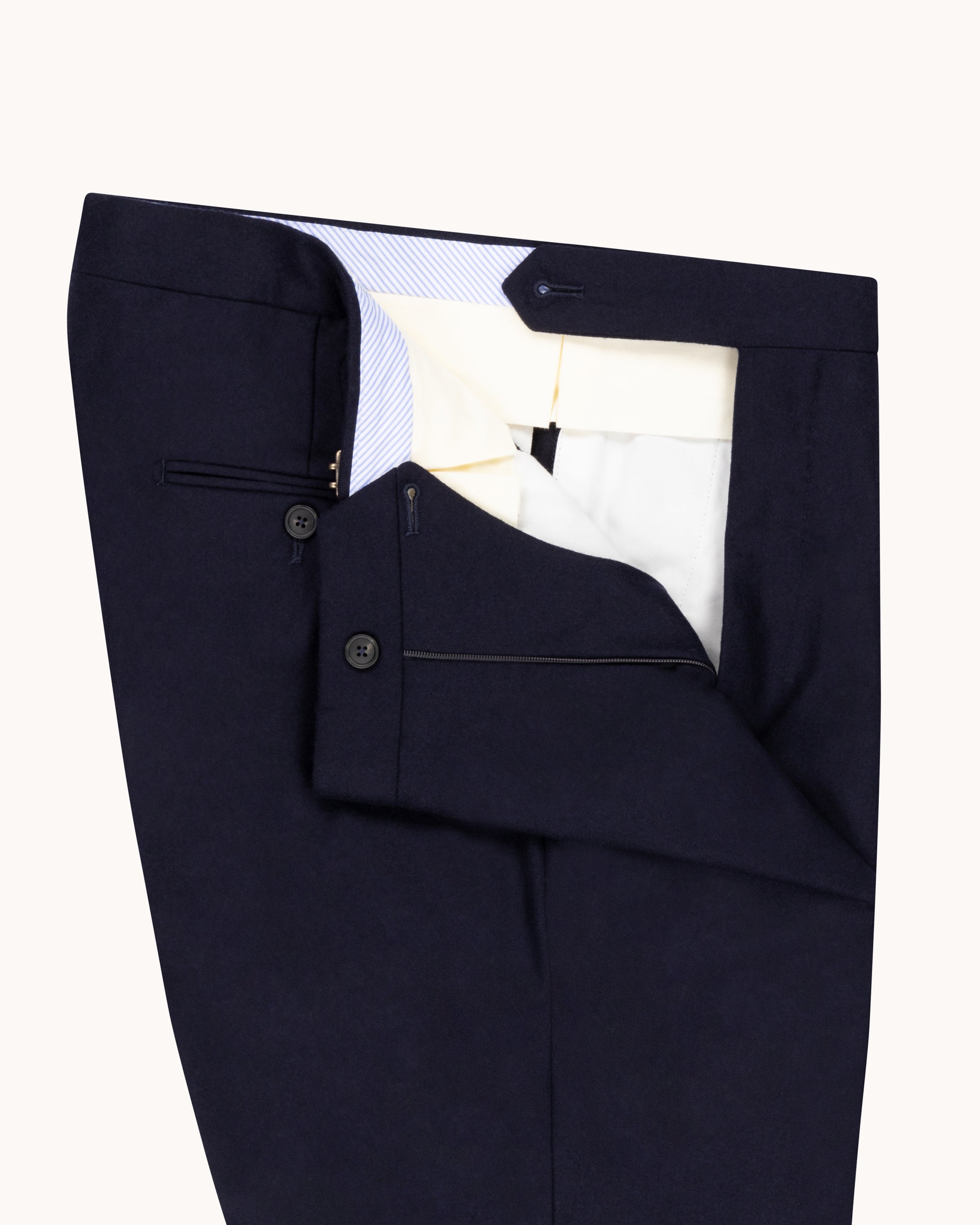 Classic Pleated Trouser - Navy Woollen Flannel