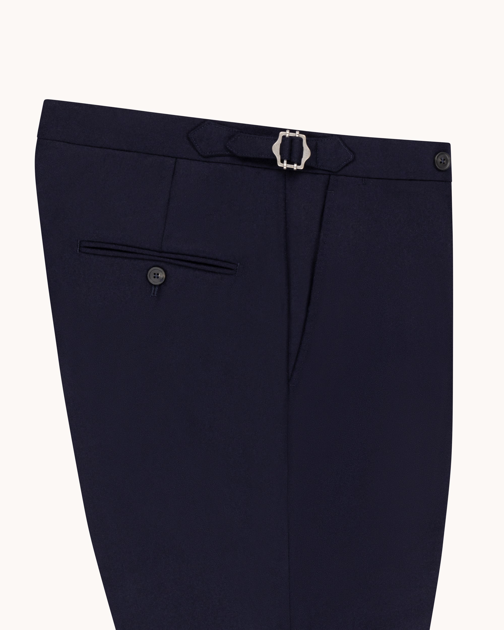 Flat Front Trouser - Navy Woollen Flannel