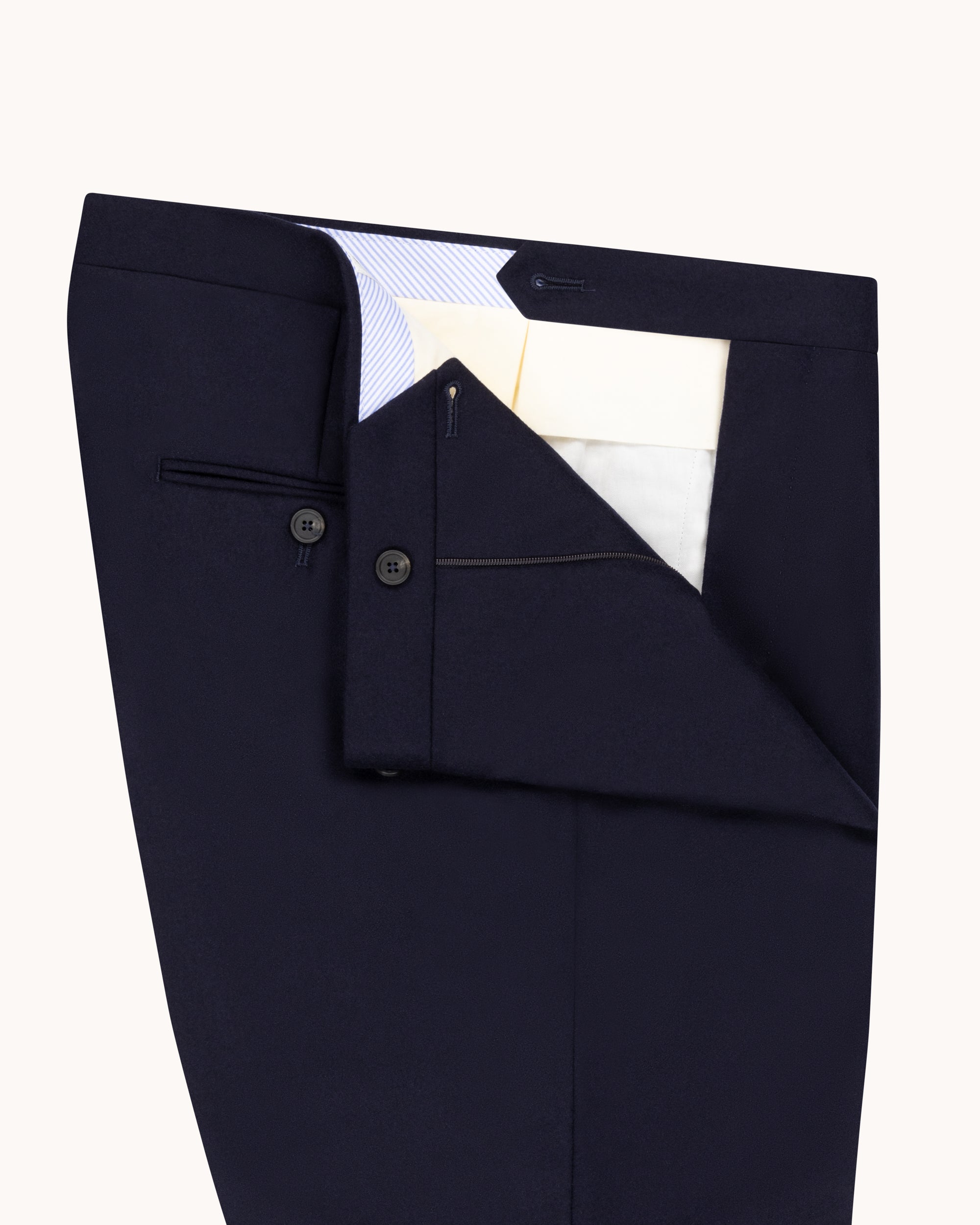 Flat Front Trouser - Navy Woollen Flannel