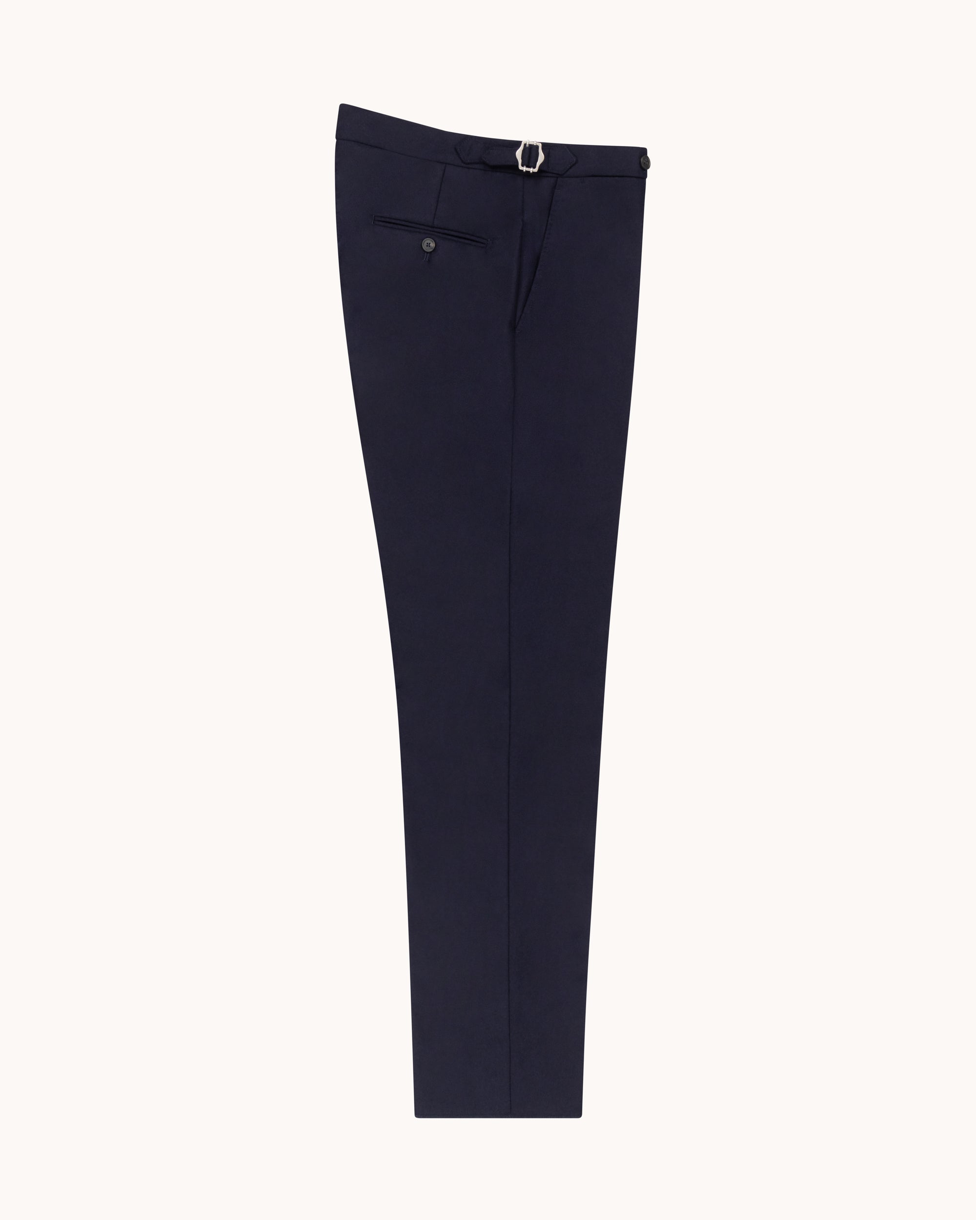 Flat Front Trouser - Navy Woollen Flannel