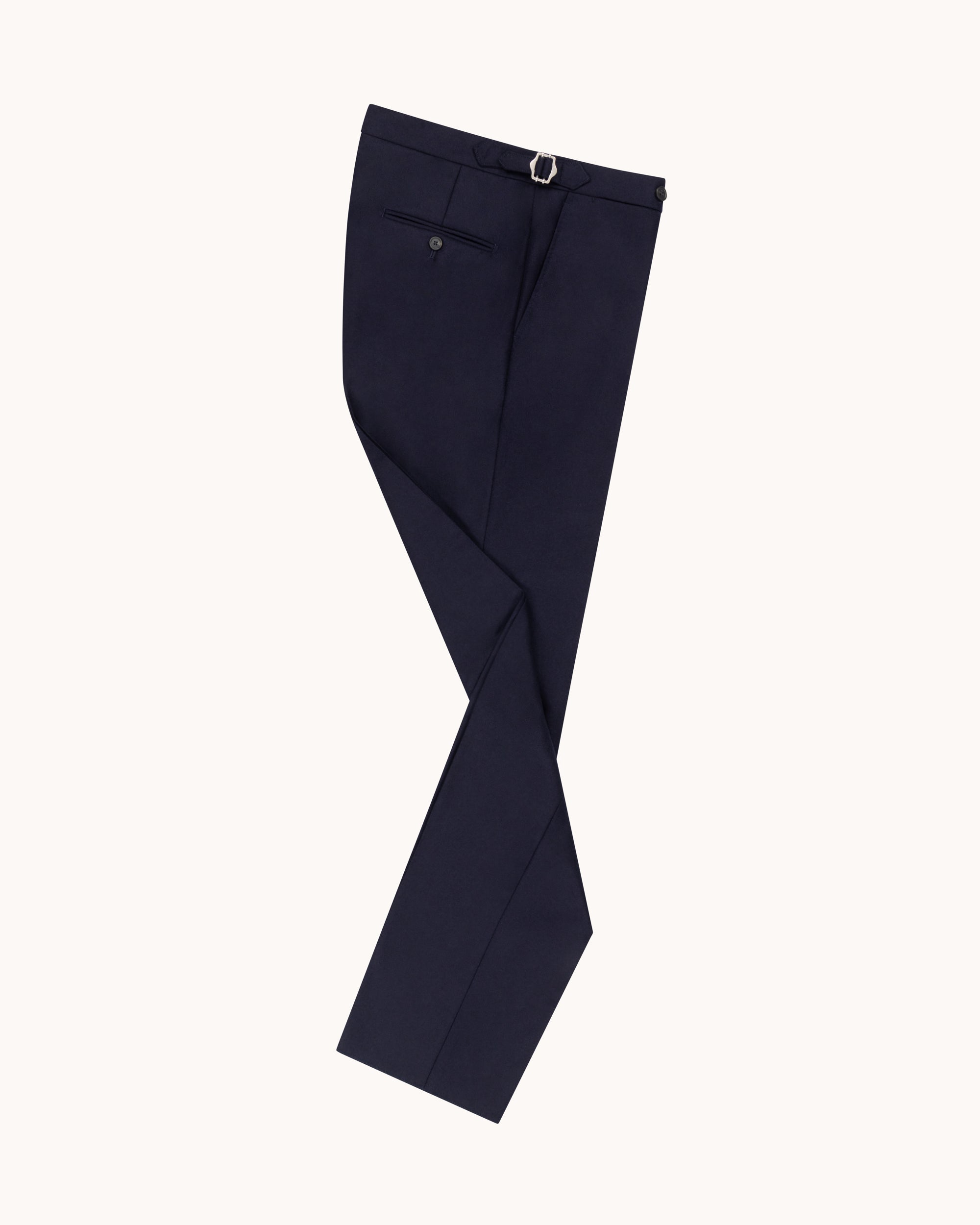 Flat Front Trouser - Navy Woollen Flannel