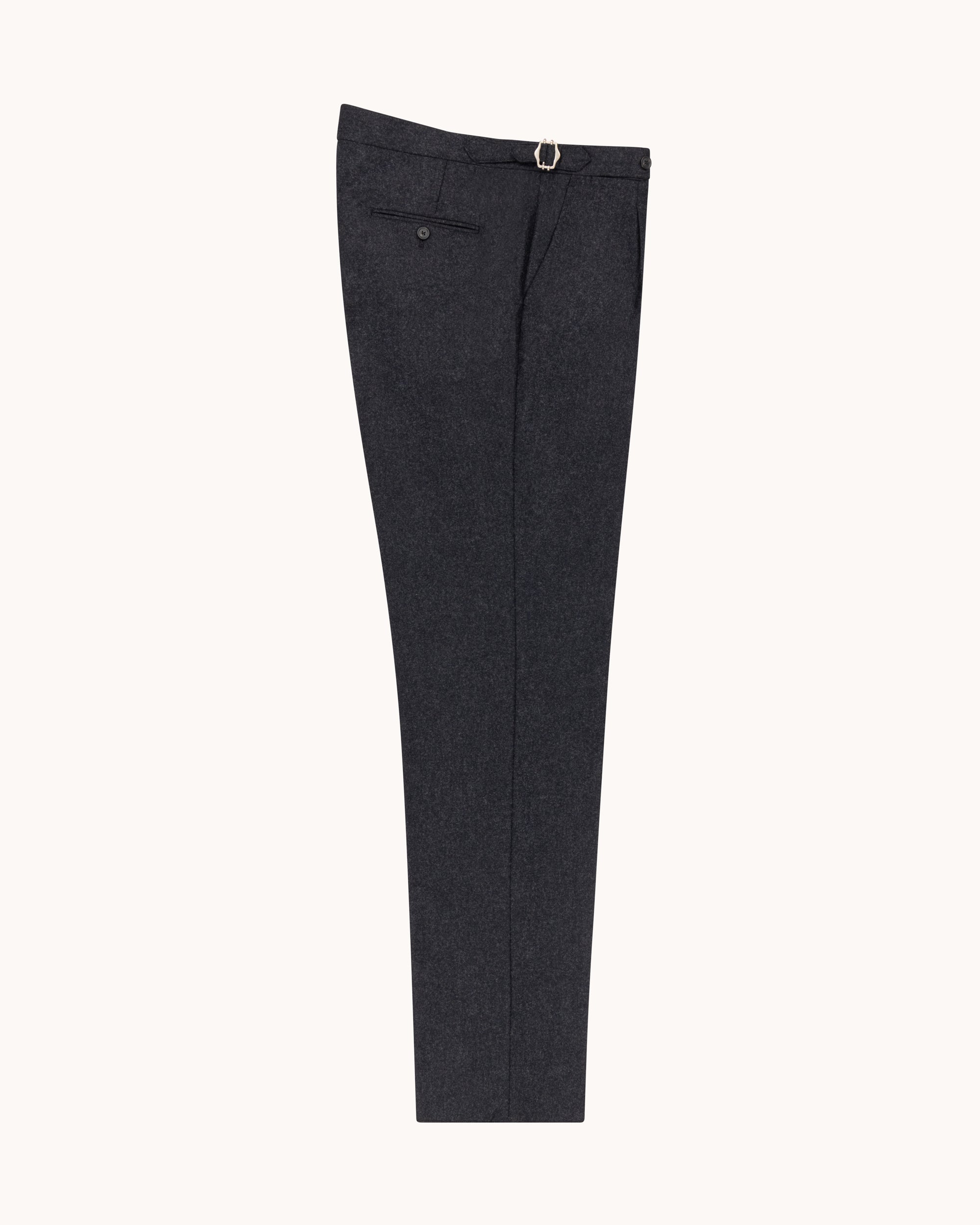 Classic Pleated Trouser - Charcoal Grey Woollen Flannel