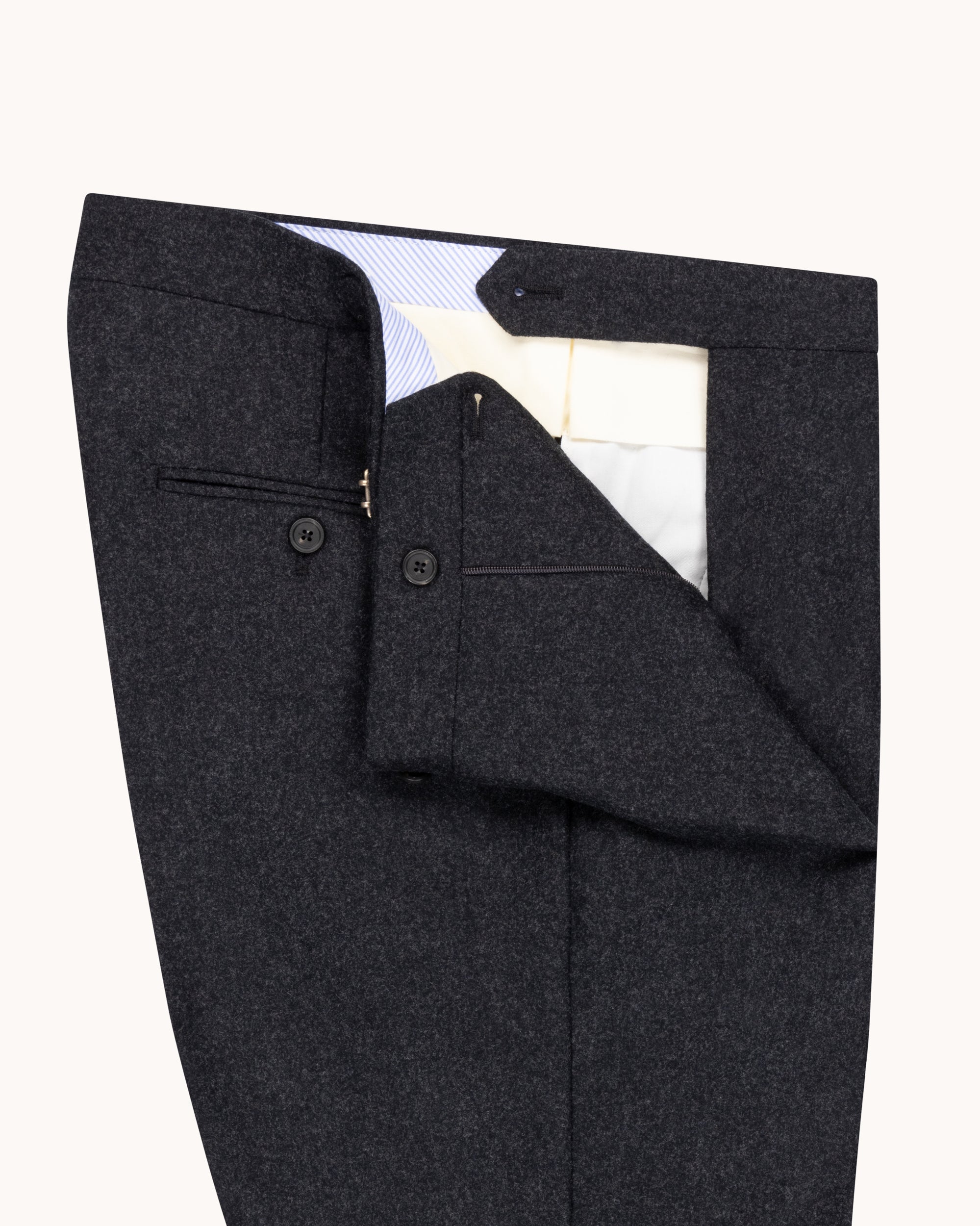 Flat Front Trouser - Charcoal Grey Woollen Flannel