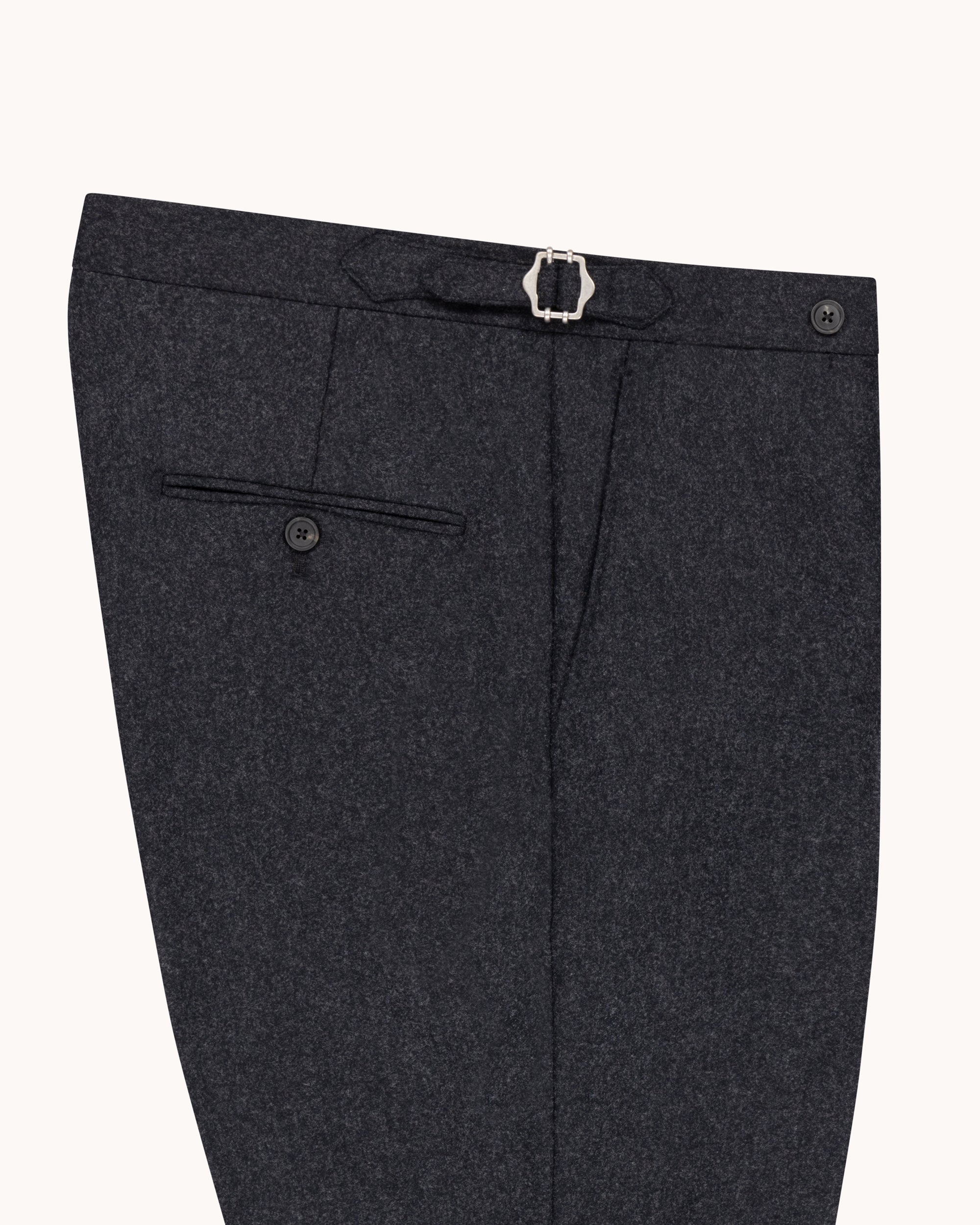 Classic Pleated Trouser - Charcoal Grey Woollen Flannel