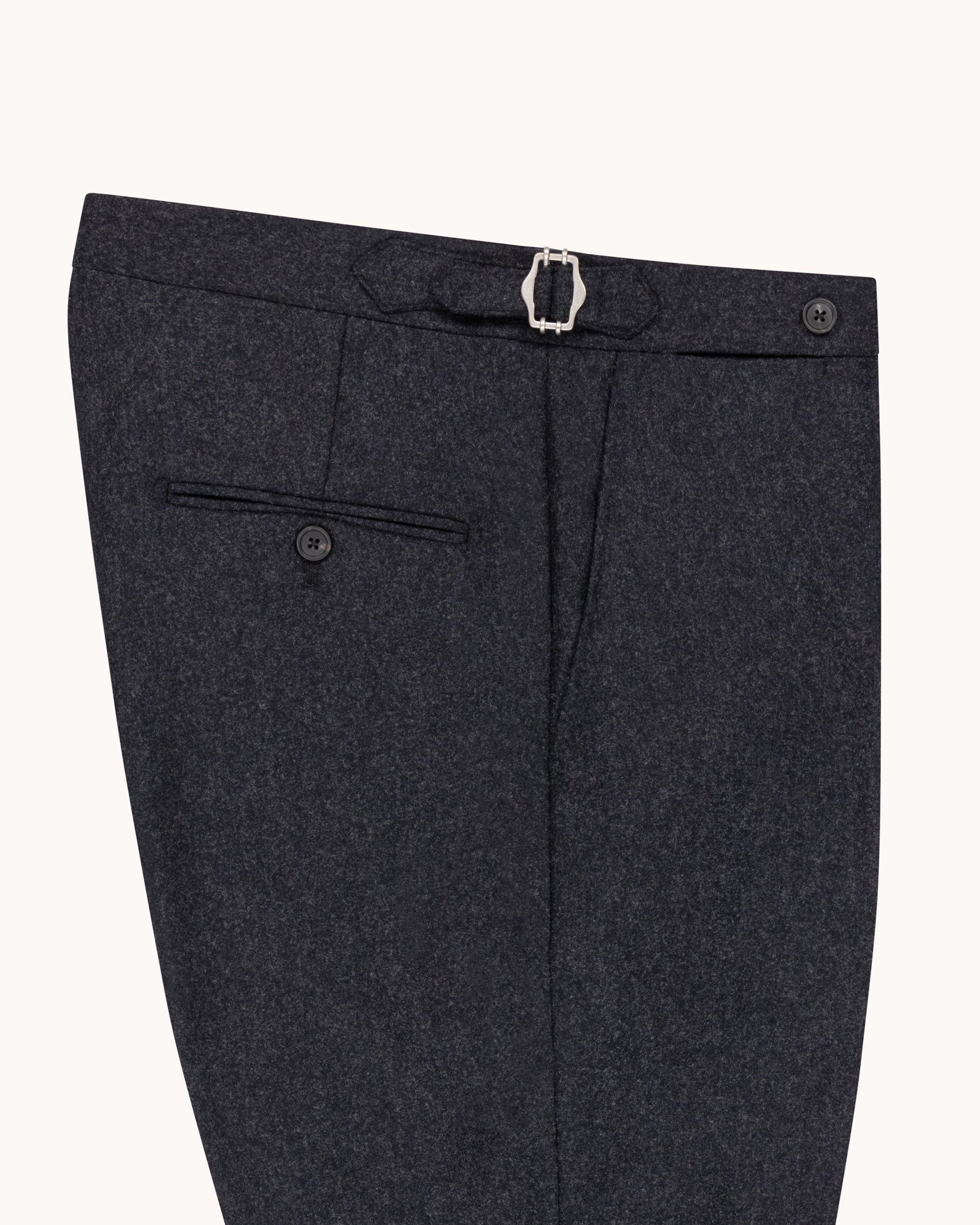 Flat Front Trouser - Charcoal Grey Woollen Flannel